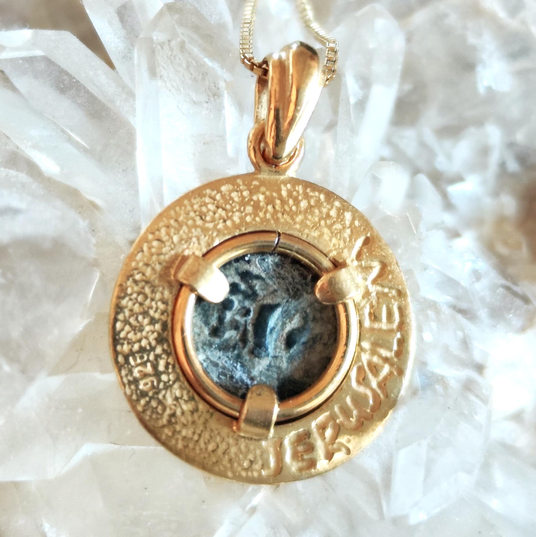 Antique Widow's Mite Coin Necklace: Christian Coin Gold Plated Medallion Pendant Barr Designs