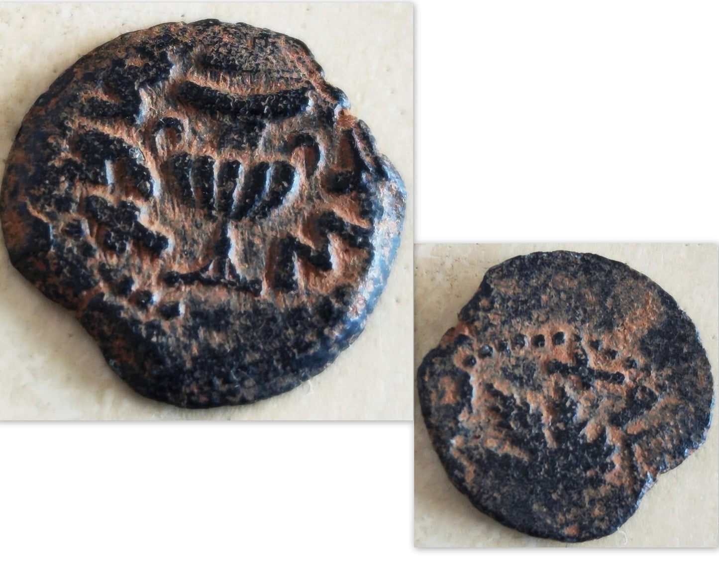 Ancient Masada Coin necklace, First Jewish Revolt Real Bronze Prutah Pendant, Jerusalem Second Temple coin, Roman Amphora Grape Leaf