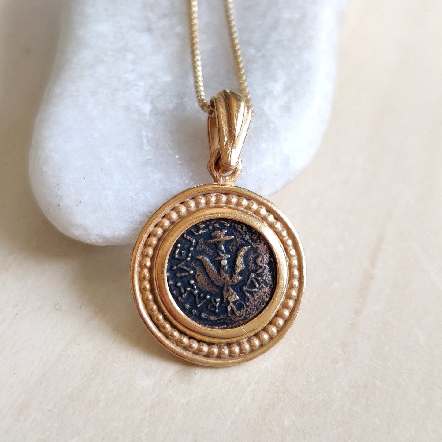 Widow's Mite Coin Replica Necklace: 18K Gold Plated Sterling Silver Pendant, Bible Jesus Coin Barr Designs