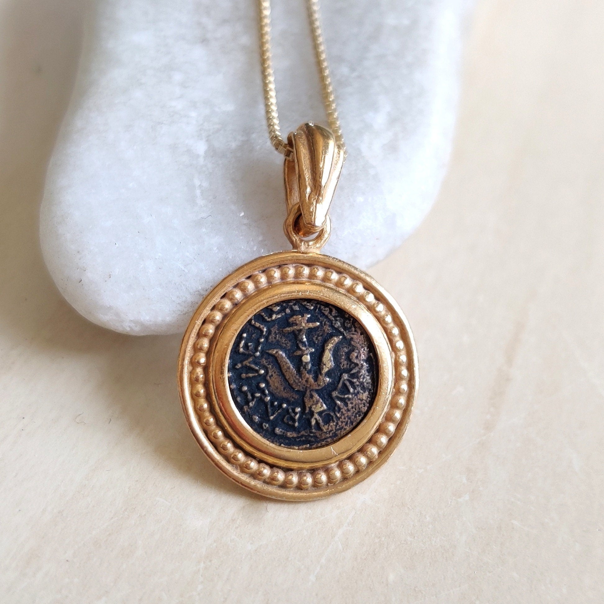 Widow's Mite Coin Replica Necklace: 18K Gold Plated Sterling Silver Pendant, Bible Jesus Coin Barr Designs
