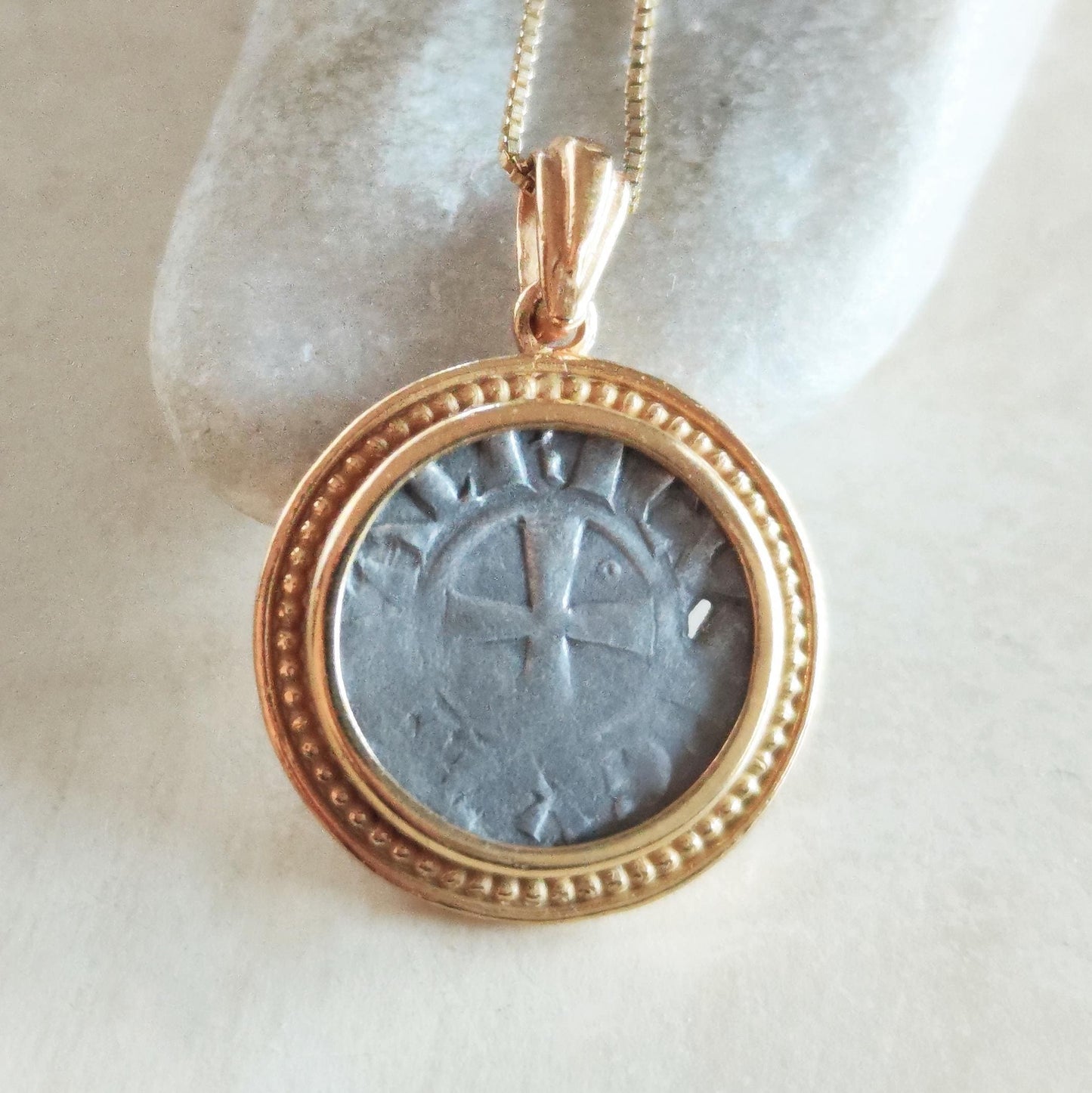 Jerusalem Crusaders Coin Necklace, Latin Kingdom of Jerusalem Medallion, Medieval Knights Ancient Cross, Christian Holy Sepulchre Denarius