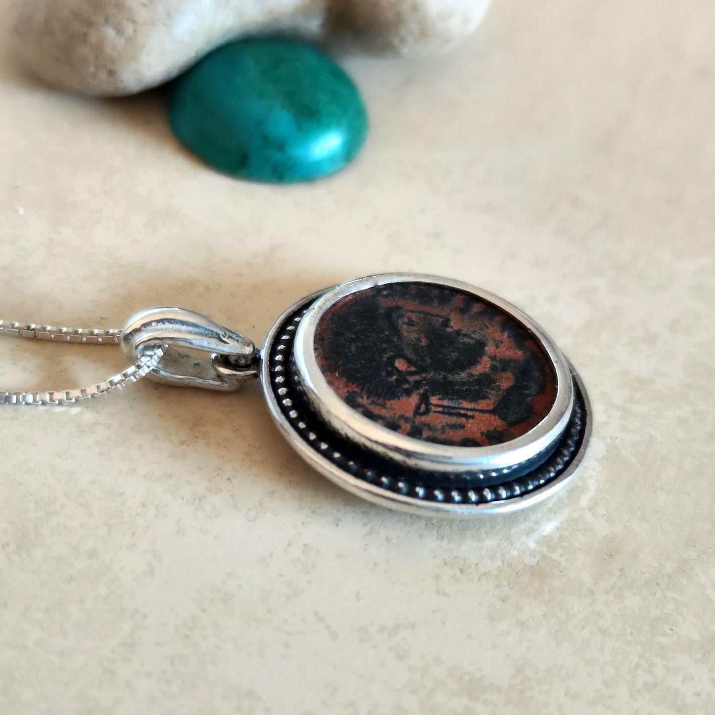 Antique Emperor Constantine Coin Pendant, Oxidized Sterling Silver, Ancient Roman Necklace Barr Designs
