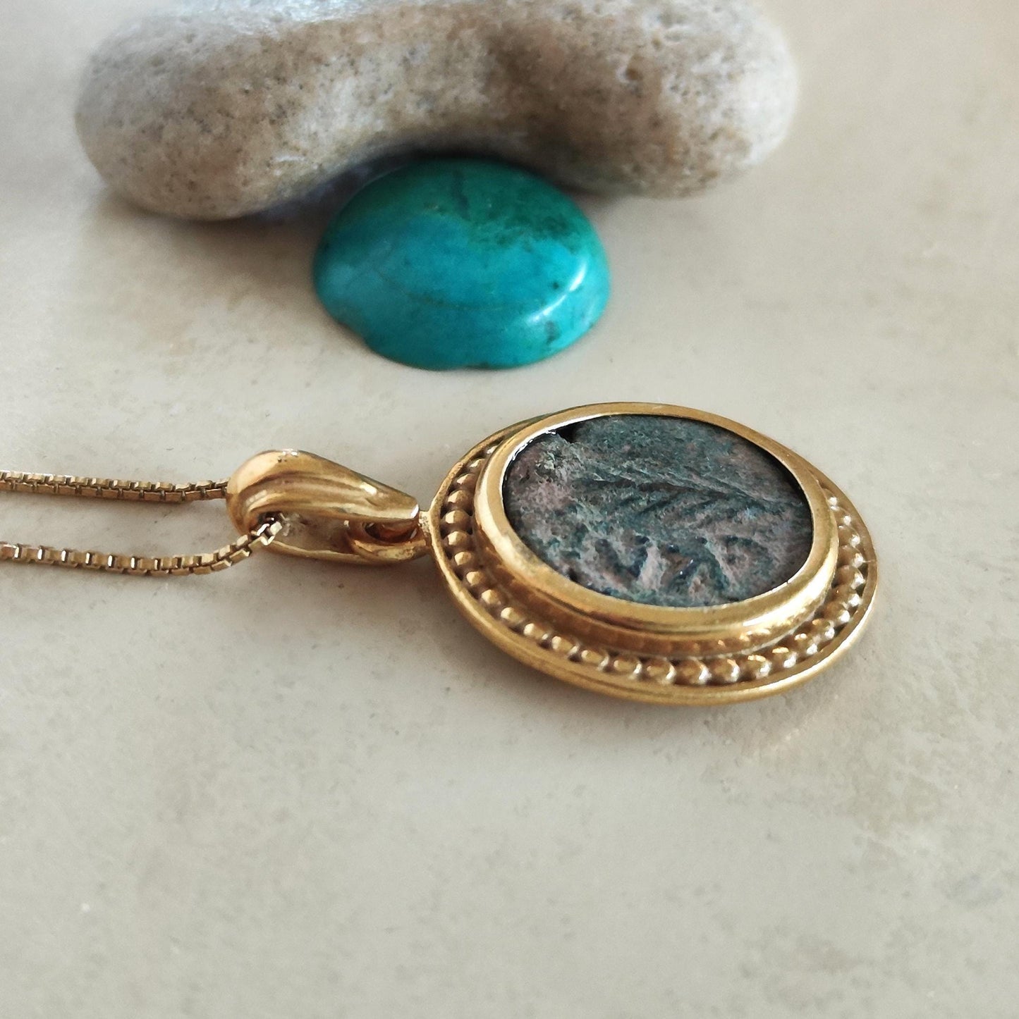 Ancient Roman Nero Coin Necklace: 18K Gold Plated Sterling Silver, Palm Branch Prutah Barr Designs