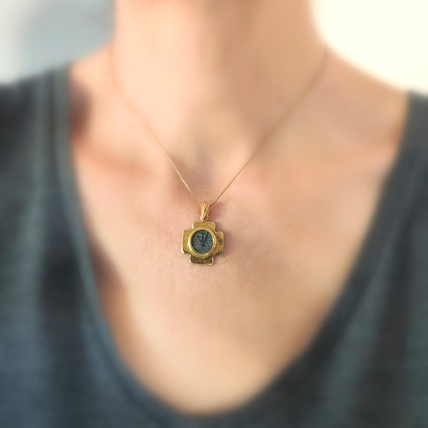 Antique Widow's Mite Coin Necklace: Jerusalem Cross, 18K Gold Plated Sterling Silver Barr Designs