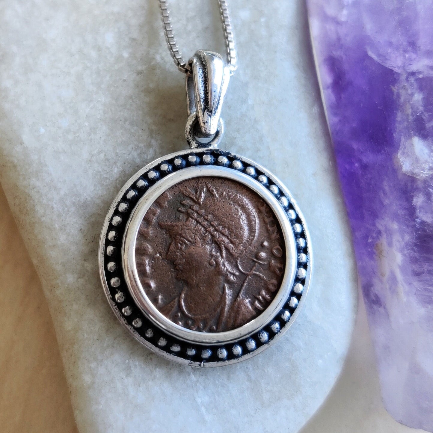 Genuine Certified Roman Coin Silver Necklace of Emperor Constantius, ancient bronze coin pendant, men gift, vintage style unisex Medallion