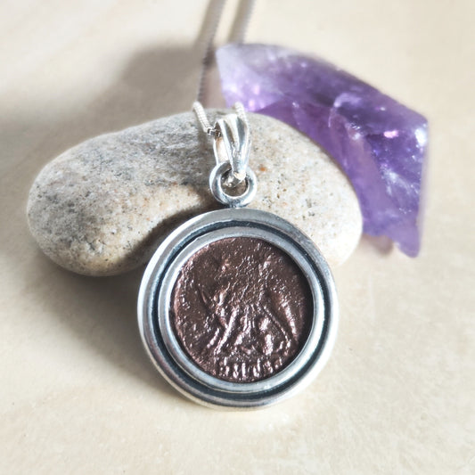 Roman Coin Silver Pendant, Genuine Roman twins Romulus and Remus Coin Necklace, Ancient Constantine Coin Necklace, Wolf Mother Coin Jewelry