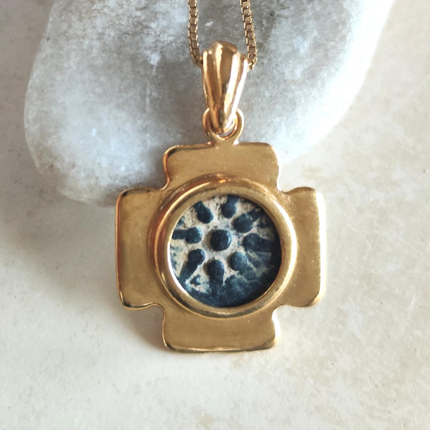 Authentic Widow's Mite Coin Cross Necklace, Jerusalem Cross Gold Plated Pendant, Christian Jewelry, Antique Coin Necklace, Jesus Coin Gift