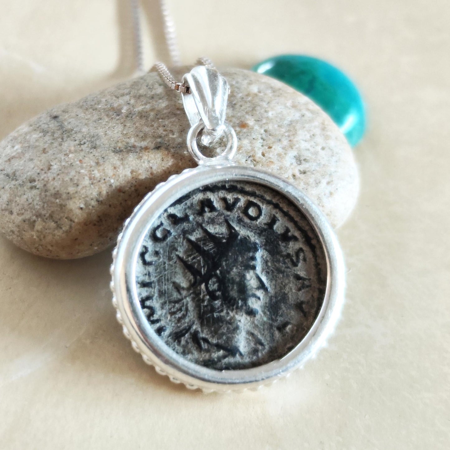 Authentic Certified Roman Emperor Claudius Gothicus Coin Necklace, Antique Silver Unisex Medallion Barr Designs