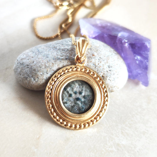 Biblical Widow's Mite Coin Gold Plated Necklace, Christian Coin Medallion, Antique New Testament Pendant, Jesus Ancient Coin Jewelry gift