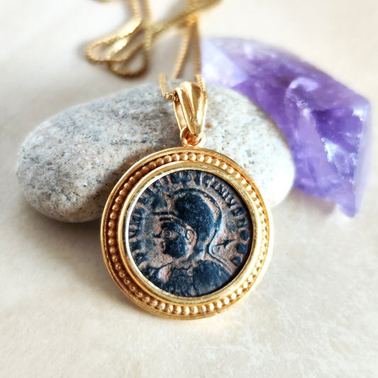 Genuine Roman Coin Medallion: Emperor Licinius I Gold Plated Necklace Barr Designs