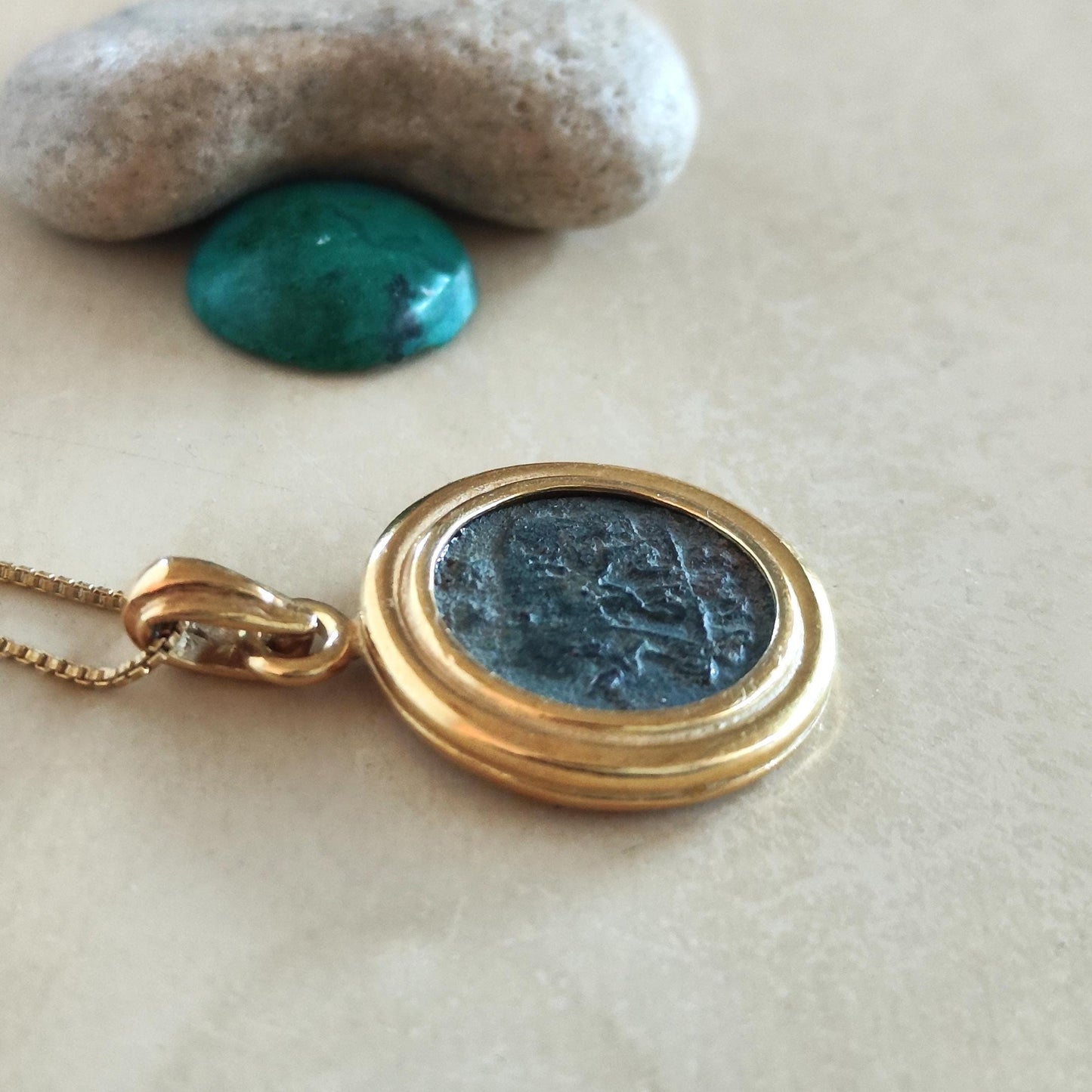 Antique Roman Coin Medallion Necklace: Romulus & Remus with She Wolf, Gold Plated Bezel Barr Designs