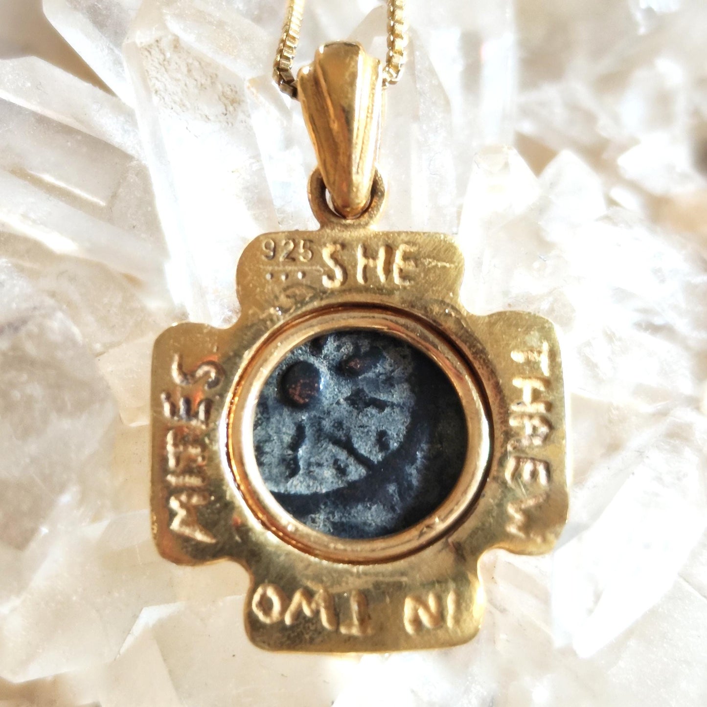 Antique Widow's Mite Coin Necklace: Jerusalem Cross, 18K Gold Plated Sterling Silver Barr Designs