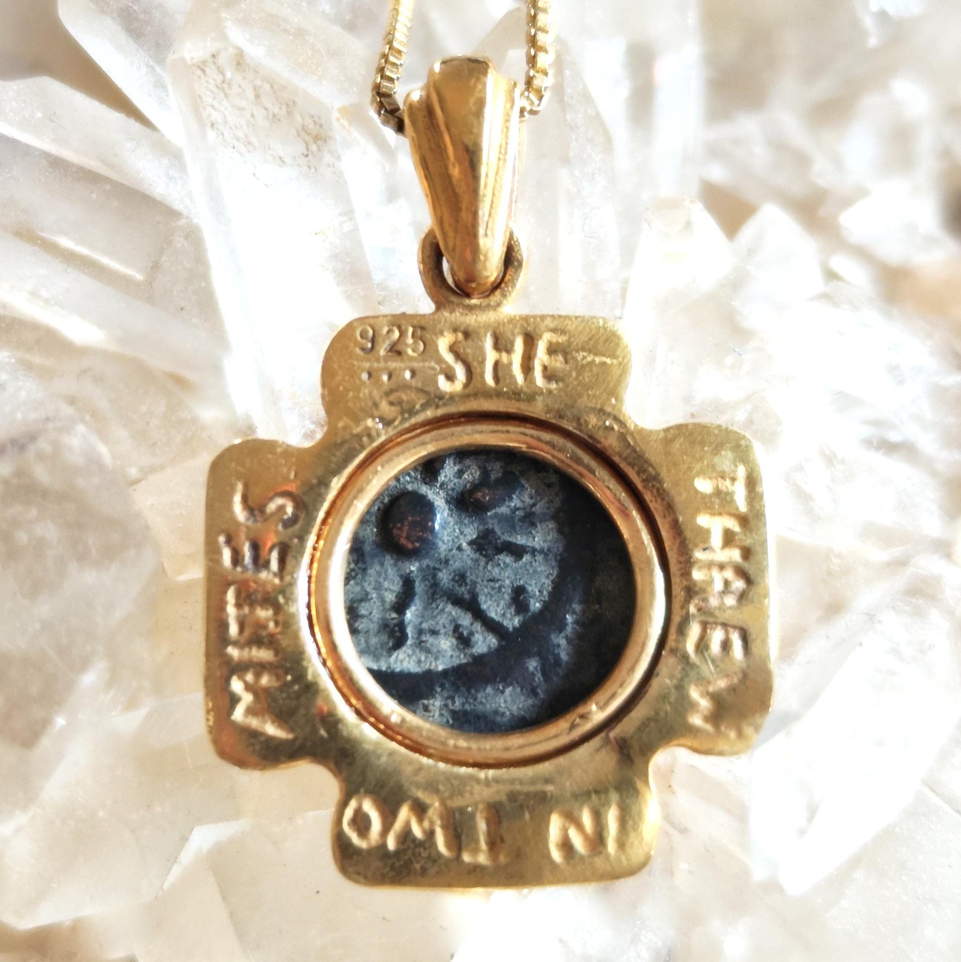 Antique Widow's Mite Coin Necklace: Jerusalem Cross, 18K Gold Plated Sterling Silver Barr Designs