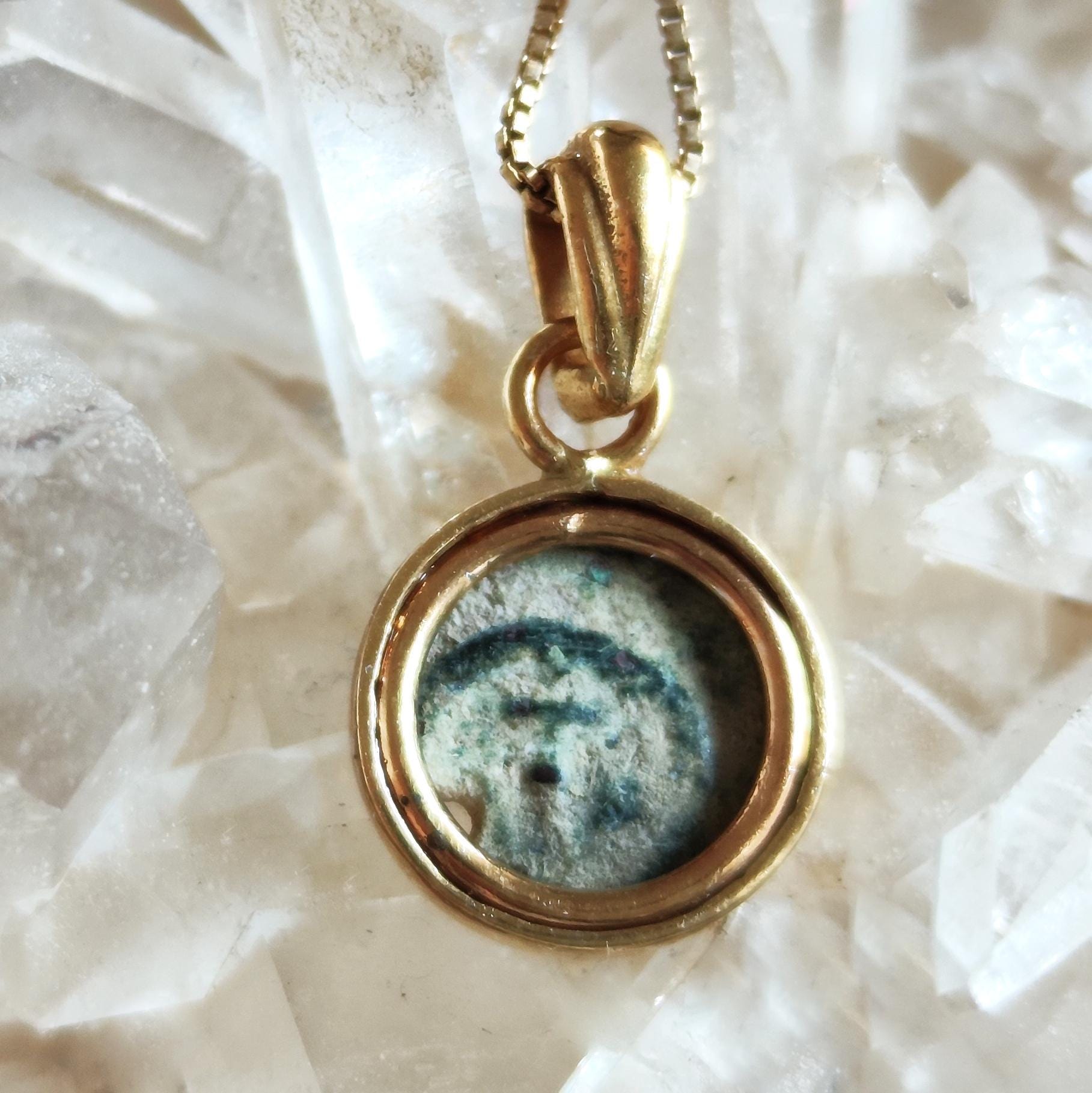 Christian Widow's Mite Coin Dainty Pendant, Antique Bible Coin Small Necklace, Gold Plated Charm Barr Designs