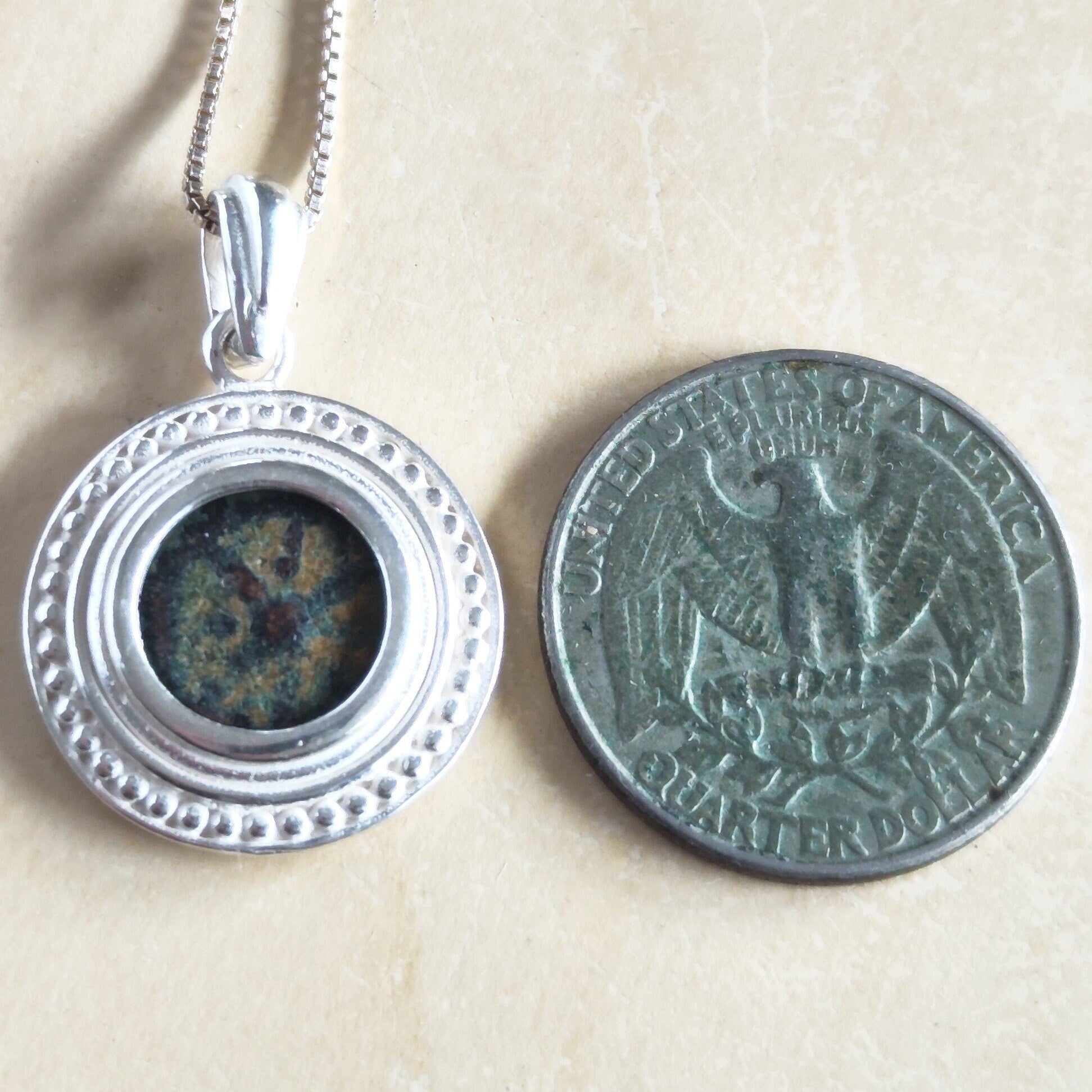 Genuine Widow's Mite Pendant, Ancient Coin Silver Necklace, Jesus Christian Jewelry Barr Designs