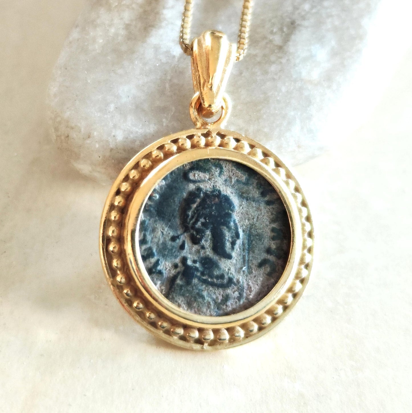 Ancient Roman Christian Coin Necklace: Empress Aelia Eudoxia Orthodox Medallion, Gold Plated Barr Designs
