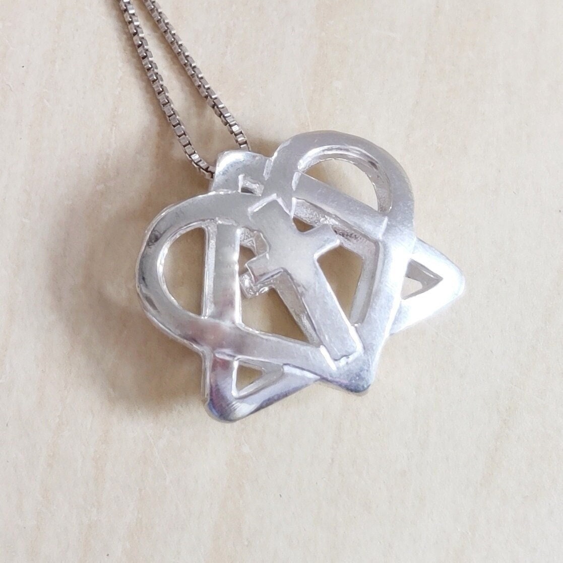 Silver messianic necklace, Star of David and Cross pendant, 3D jewelry, Heart jewelry, jewish christian messianic interfaith necklace