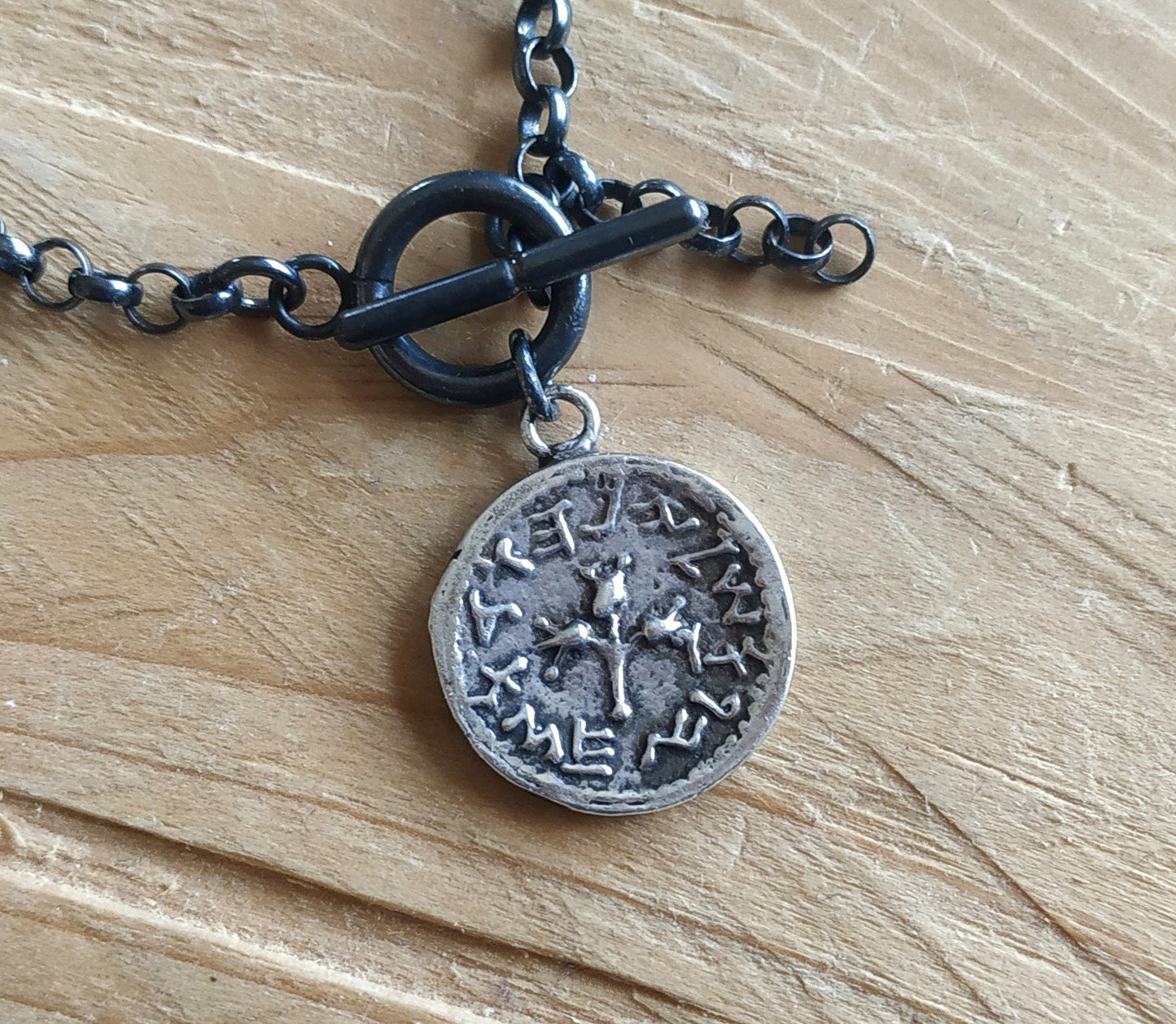Jewish Revolt Half Shekel Coin Bracelet, Silver Replica Tyrian Shekel Coin Charm Bracelet, Link Chain Unisex Men Jewelry