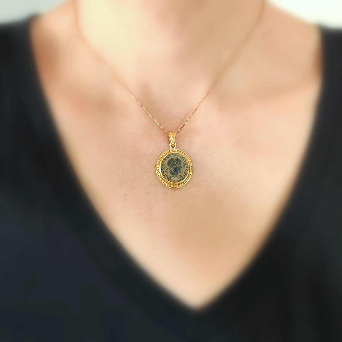 Roman Coin Pendant of Emperor Constantine II, Early Christian Coin Necklace, Ancient Vintage Jewelry
