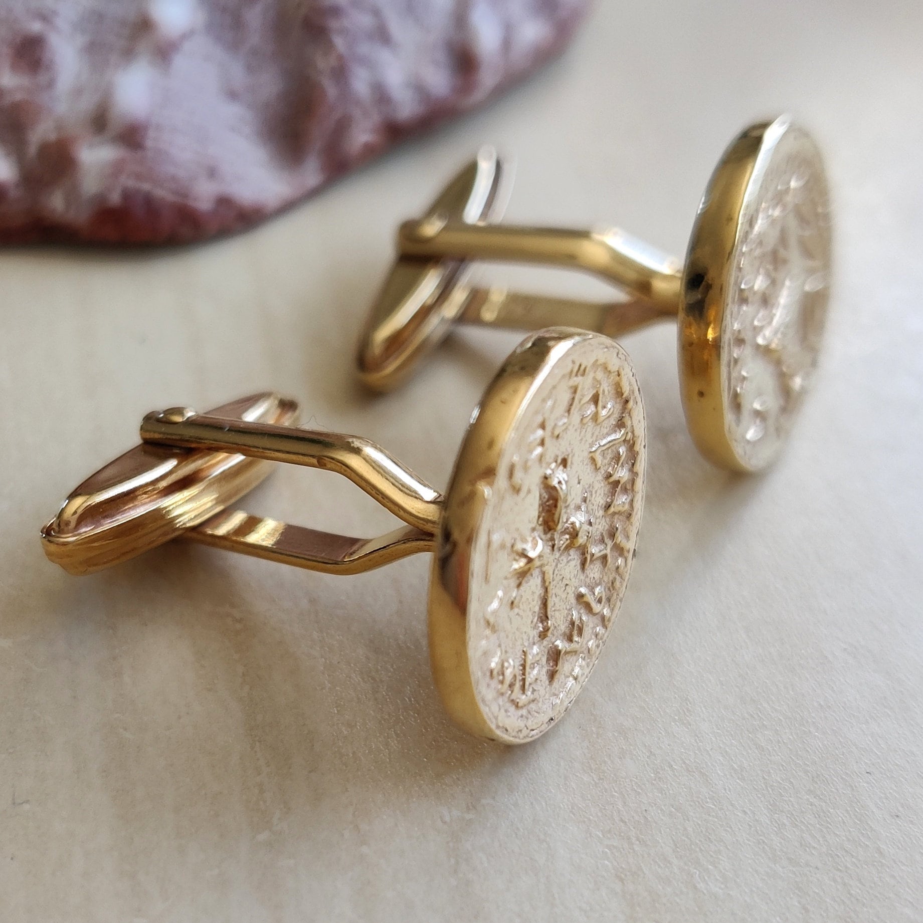 Gold Plated Half Shekel Coin Cufflinks: Jewish Revolt Replica Barr Designs