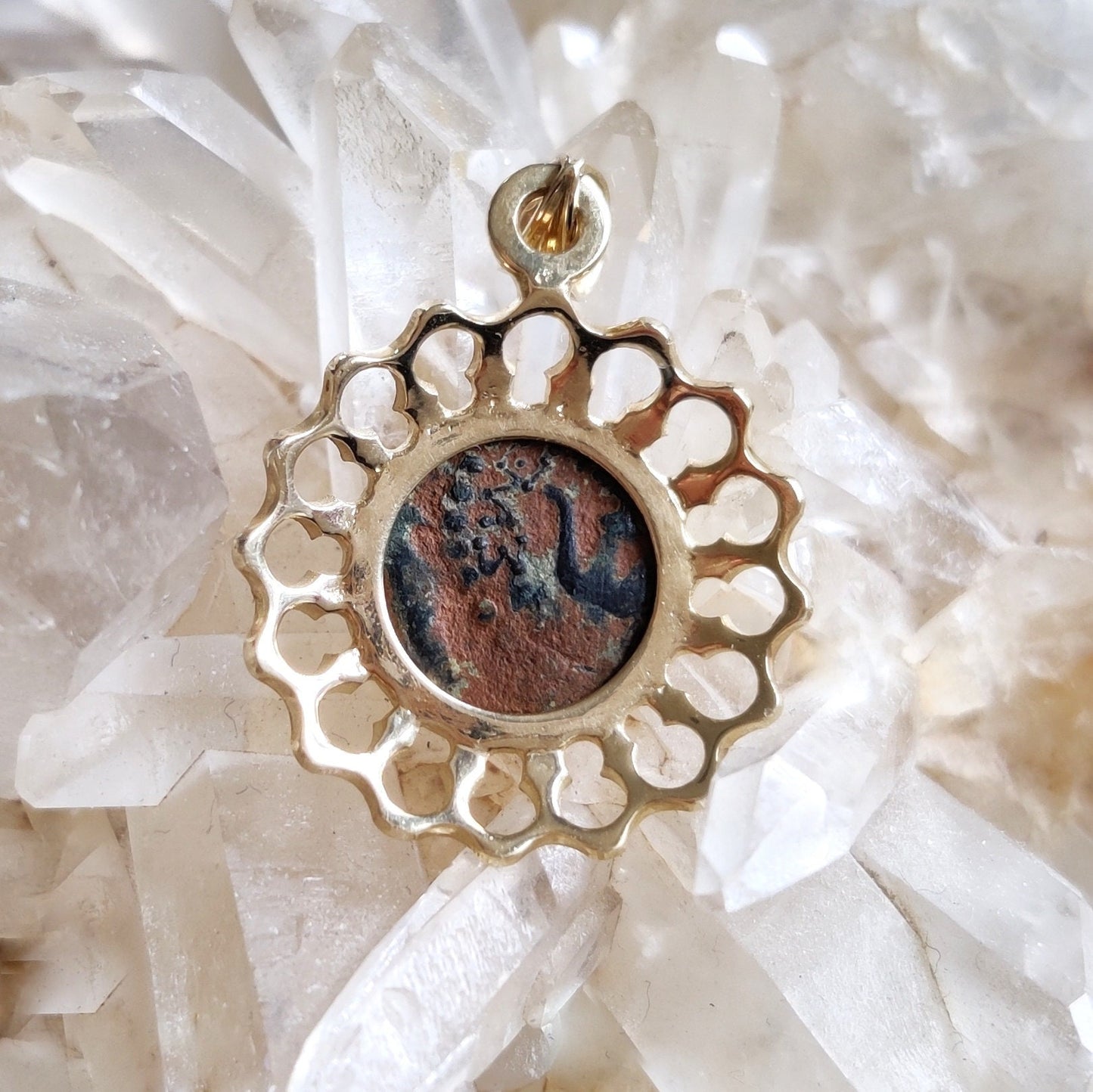 Widow's Mite Coin set in 14K Gold Pendant, Authentic Ancient Christian Coin Medallion, New Testament Mark 12:41 Coin, Christian Gift idea
