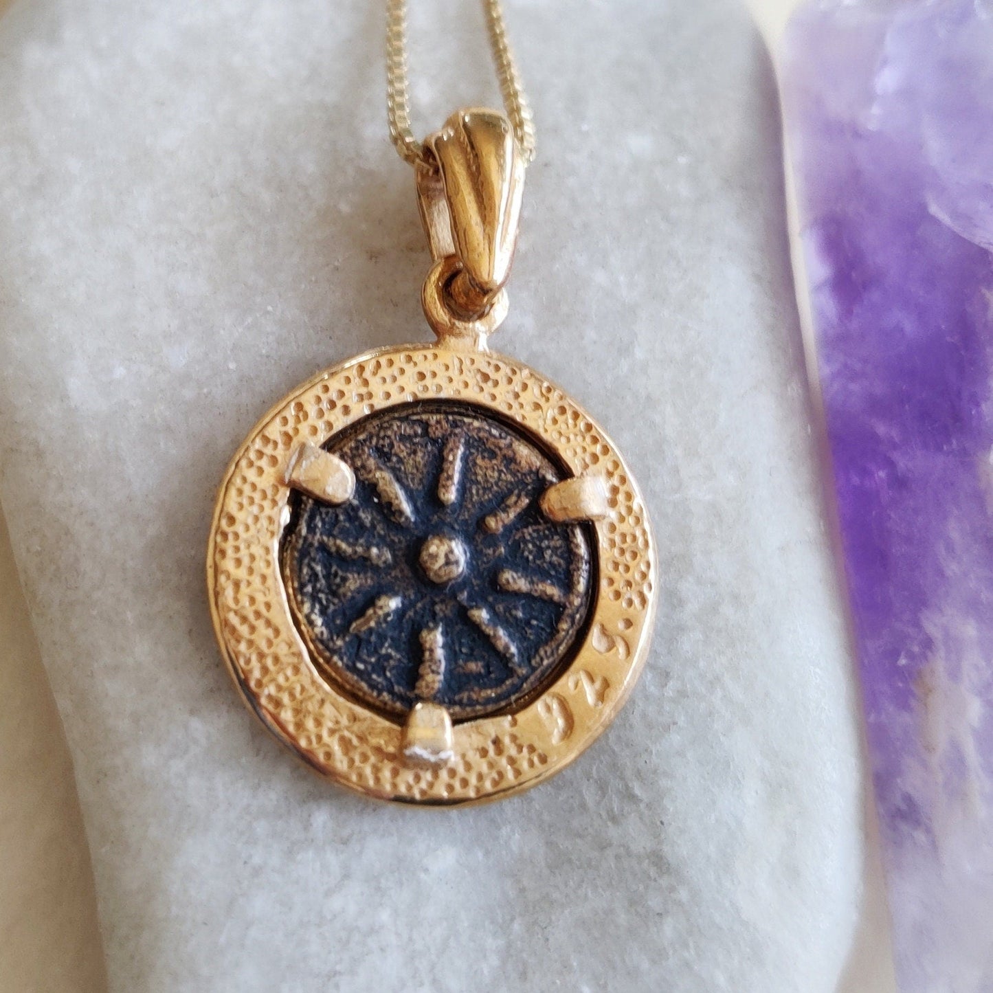 Widow's Mite Coin Replica Necklace: 18K Gold Plated Sterling Silver Pendant, Bible Jesus Coin Barr Designs