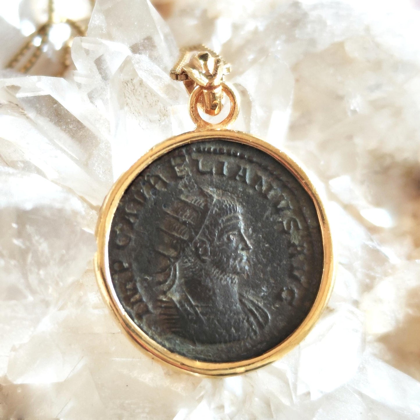 Antique Roman Aurelian Coin Pendant, Authentic Roman Coin Necklace, Real Ancient Coin Necklace, Gold Plated Vintage Pendant