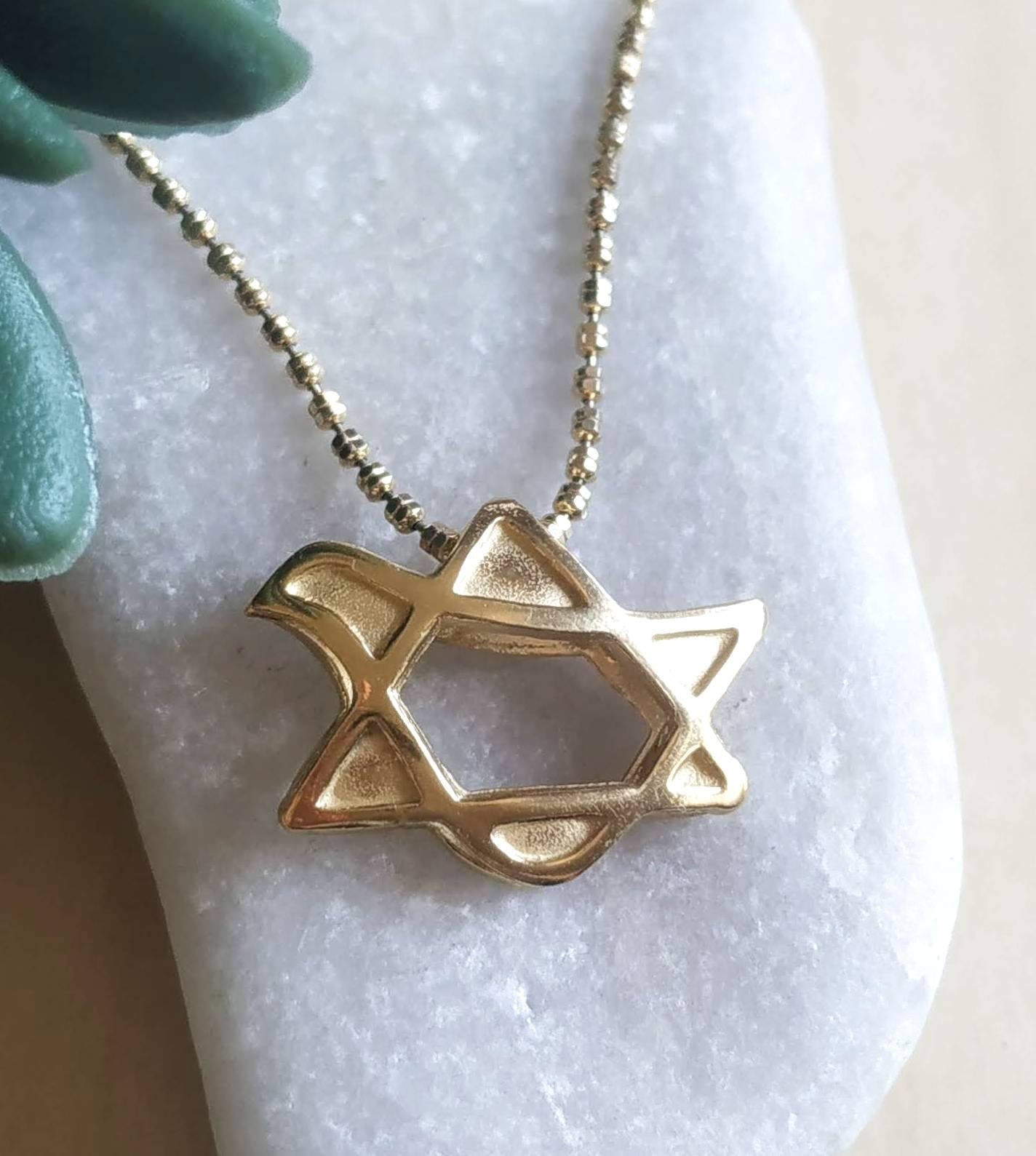 Gold Star of David Necklace, Dainty Jewish Pendant, Gold Dove Pendant, Jewish Necklace, Spiritual jewelry, Bat Mitzva Gift, Jewish Gift