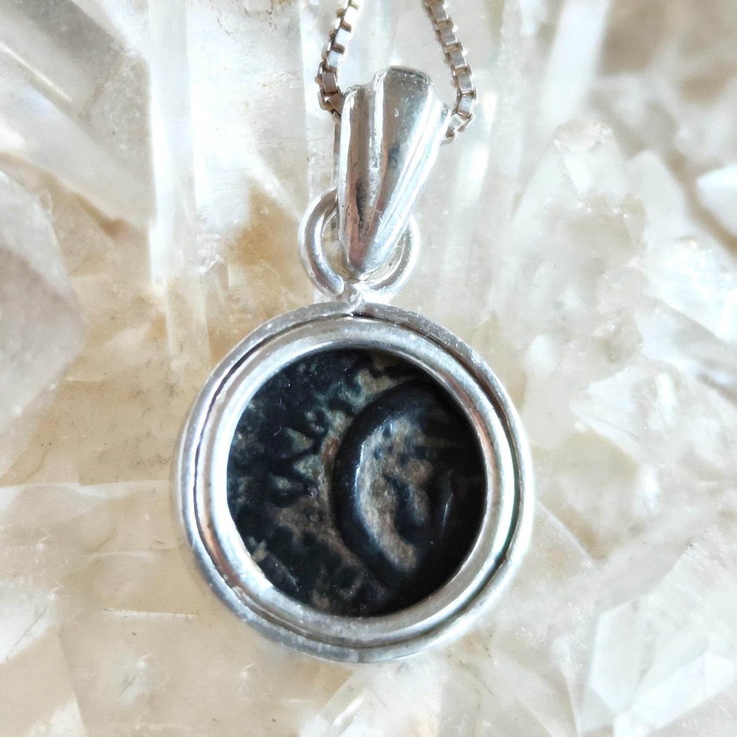 Antique Coin Silver Pendant, Judean Widows Mite Dainty Necklace, Christian New Testament Artifact Barr Designs
