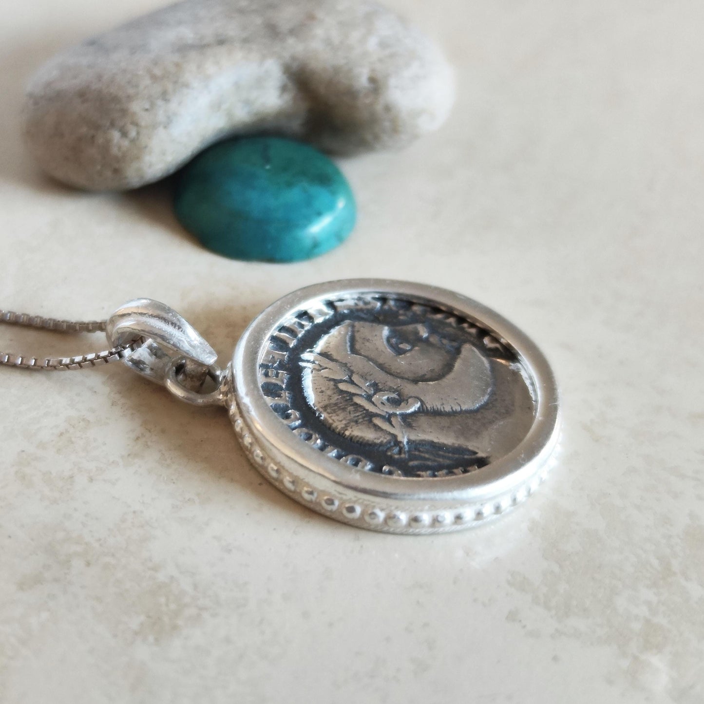 Silver Coin Necklace for Men: Roman Emperor Diocletian Replica Coin Pendant Barr Designs
