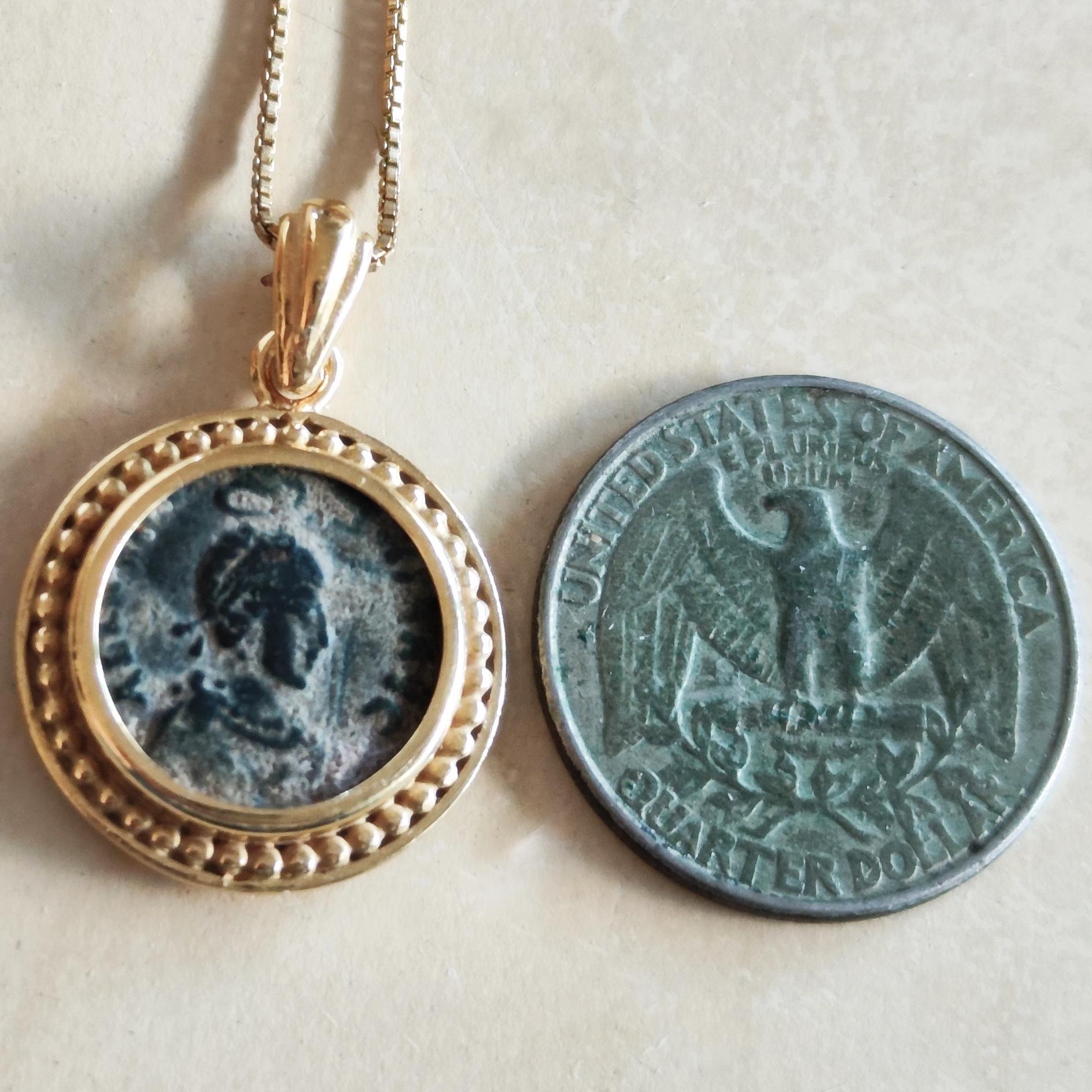 Ancient Roman Christian Coin Necklace: Empress Aelia Eudoxia Orthodox Medallion, Gold Plated Barr Designs