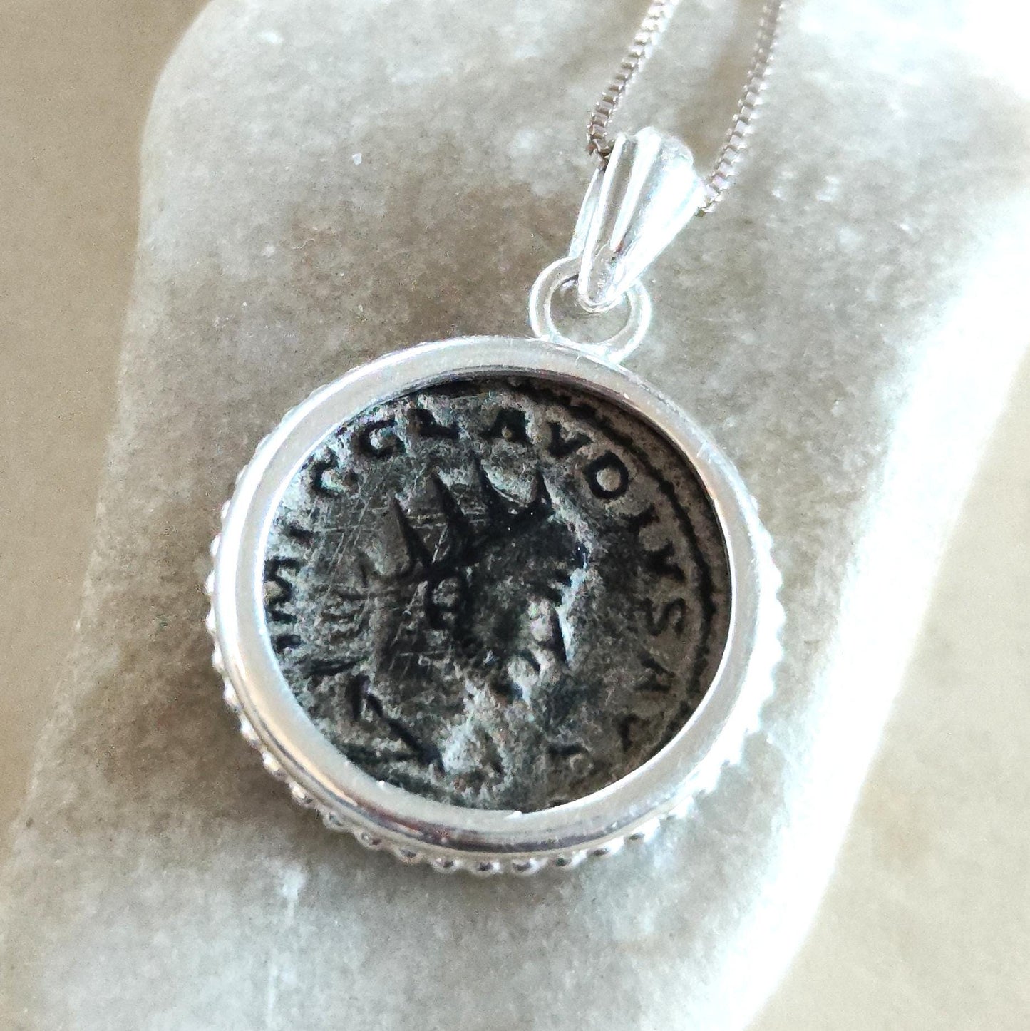 Authentic Certified Roman Emperor Claudius Gothicus Coin Necklace, Antique Silver Unisex Medallion Barr Designs