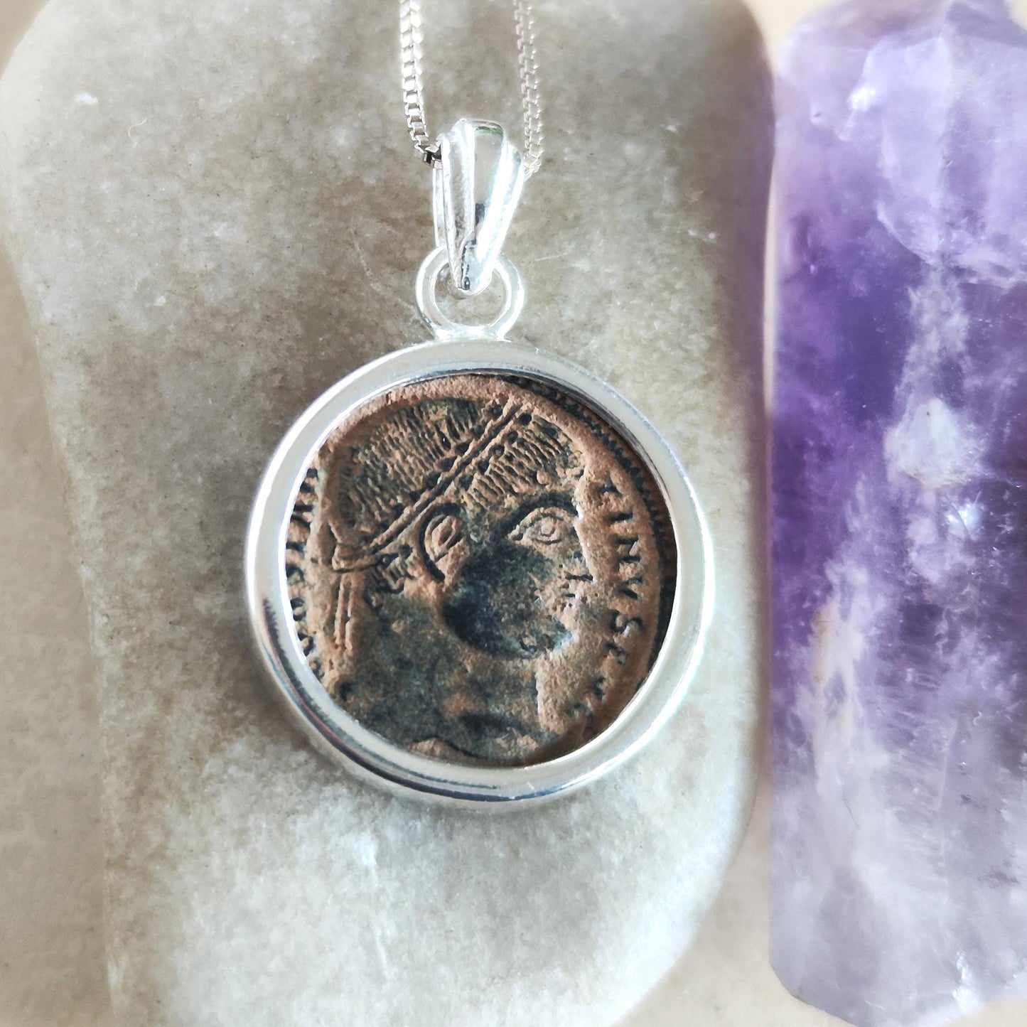 Roman Constantine the Great Coin Necklace, Real Ancient Certified Coin Silver Pendant, Men Unisex Christian Medallion, Vintage Gift Idea