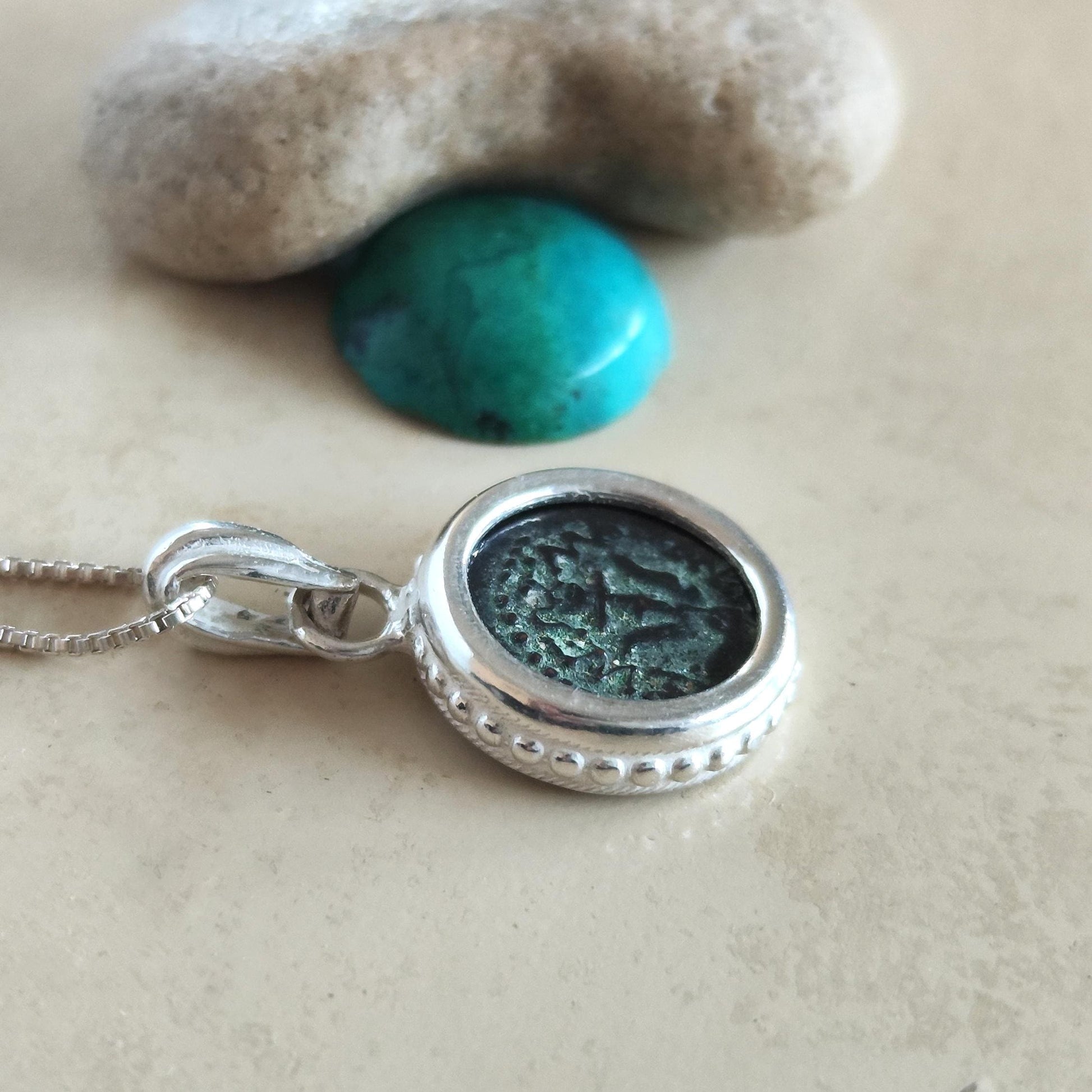 Widow's Mite Coin Pendant: Ancient Judea Bronze, Sterling Silver Charm Barr Designs