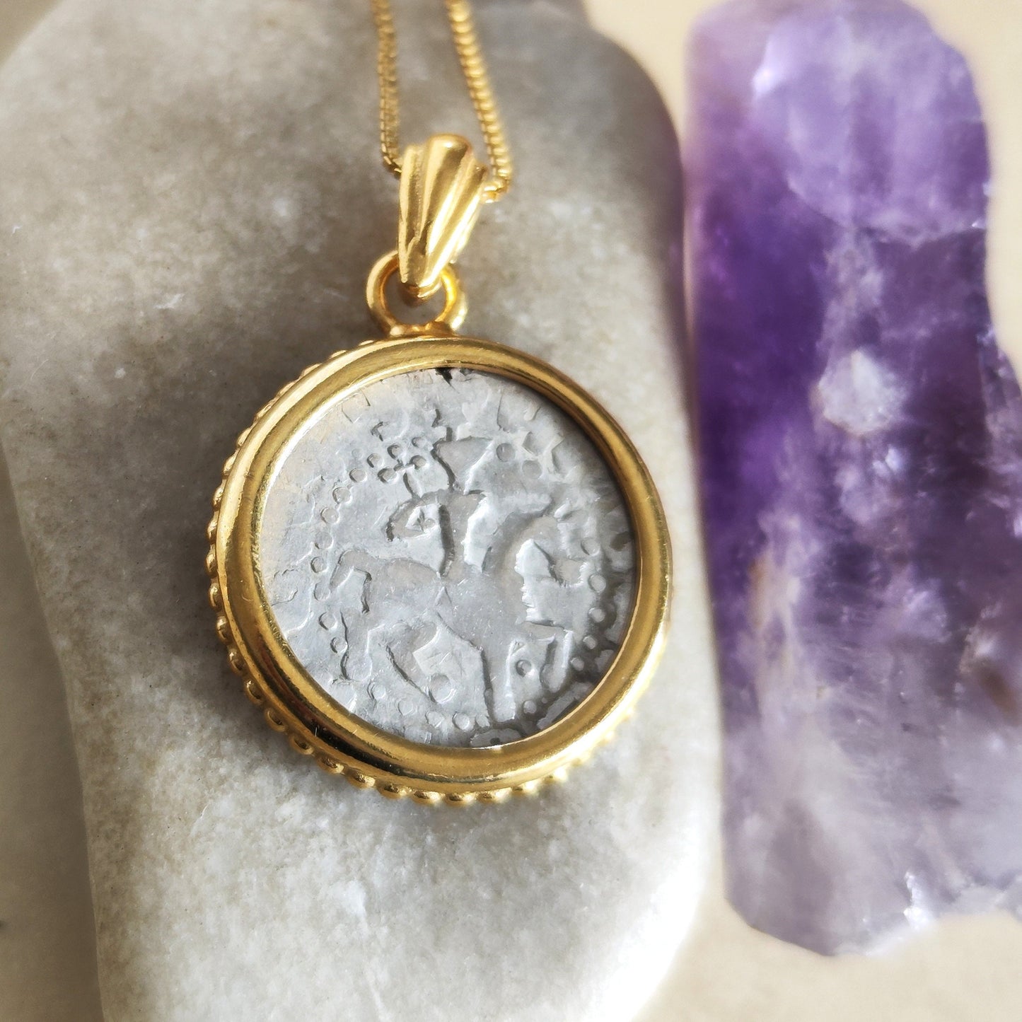 Ancient Medieval Silver Coin Necklace, Authentic Armenia Kingdom Horse Lion Coin, Christian Crusader Cross pendant, Vintage style jewelry