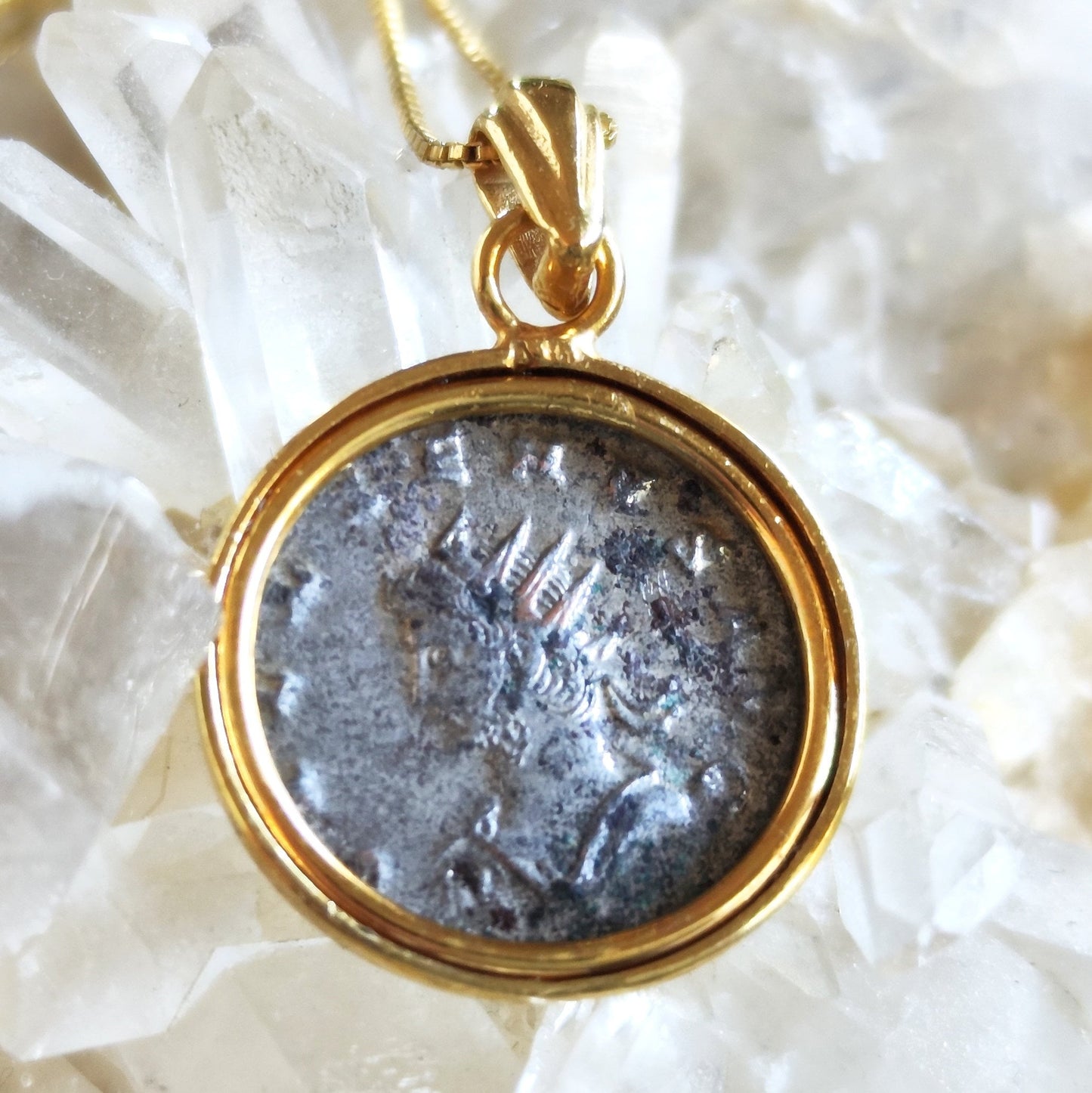 Antique Roman Romulus & Remus with She Wolf Coin Necklace, Ancient  Emperor Gallienus coin Pendant , Vintage Gold Plated Medallion Jewelry