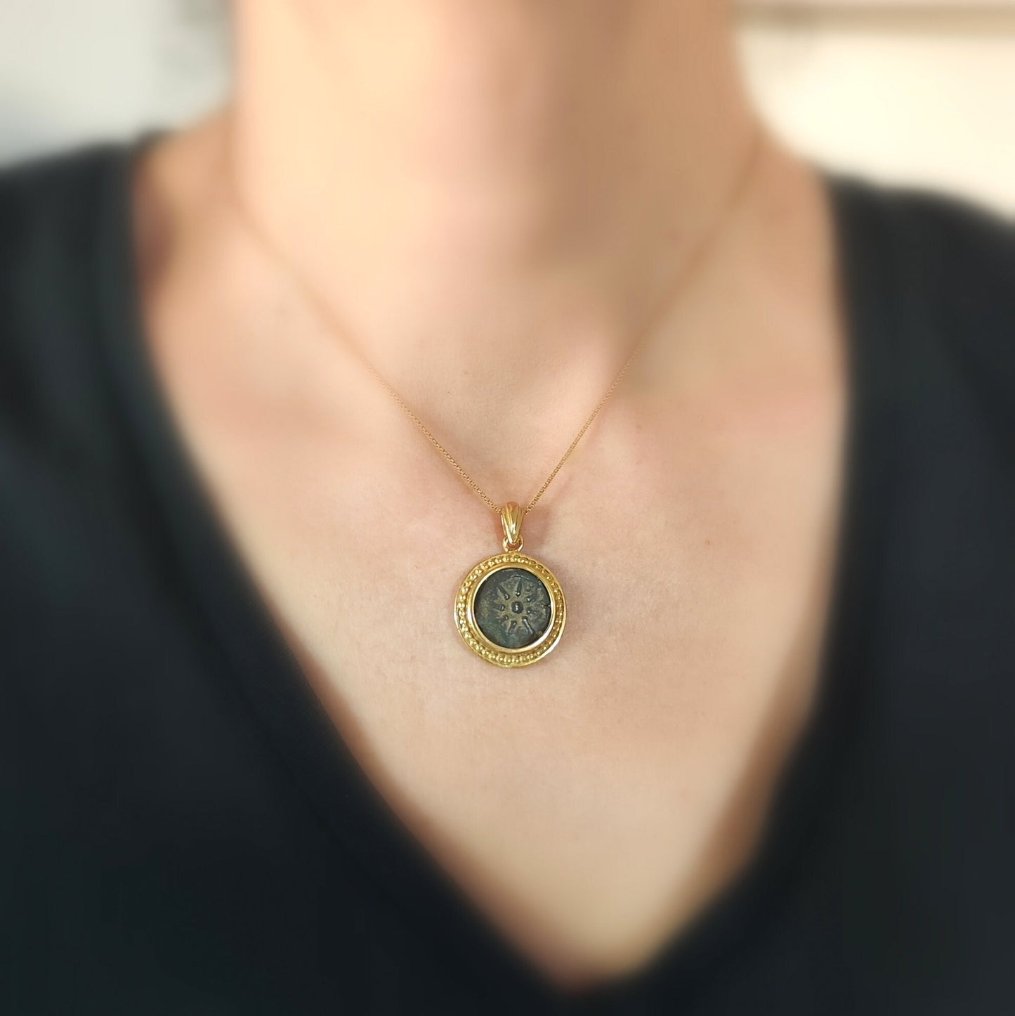 Authentic widow mite coin necklace, gold Plated large Medallion, Christian Jesus coin pendant, Ancient Judea Prutah, history Christmas gift
