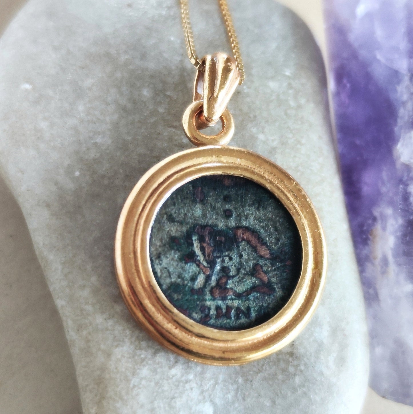 Genuine Roman Romulus & Remus coin necklace, Vintage Coin Pendant, women medallion jewelry, antique Constantine She wolf bronze coin