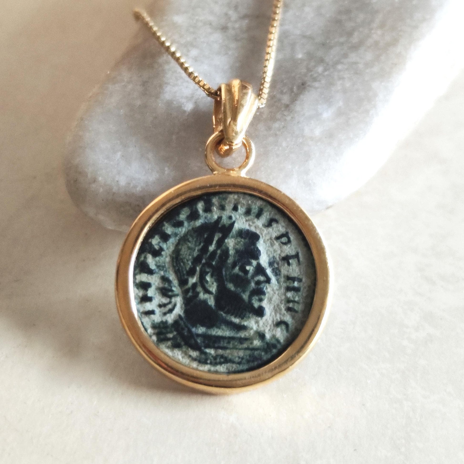 Ancient Roman Coin Necklace: Emperor Licinius 4th Century, Gold Plated Medallion Pendant Barr Designs