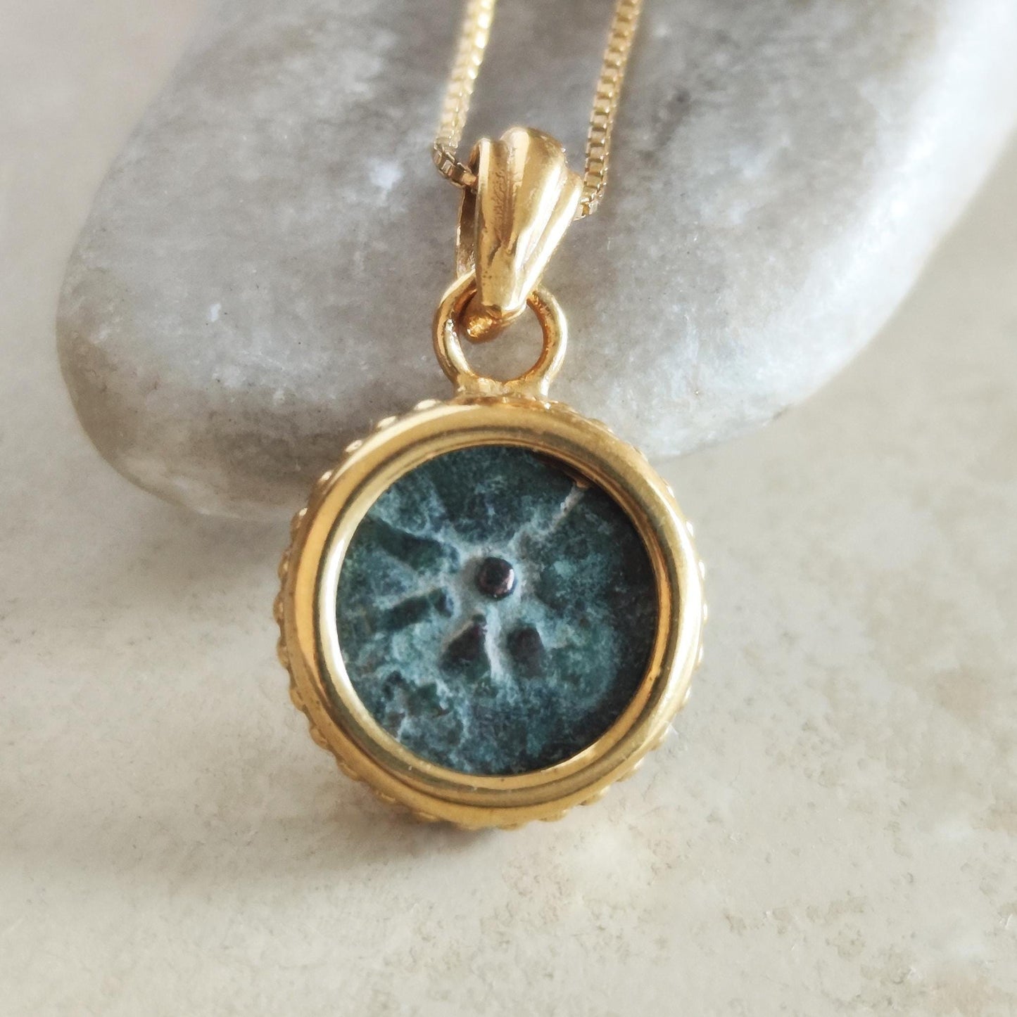 Ancient Biblical Widow Mite Coin Necklace, Antique Gold Plated Pendant, Jesus Time Jewelry Barr Designs