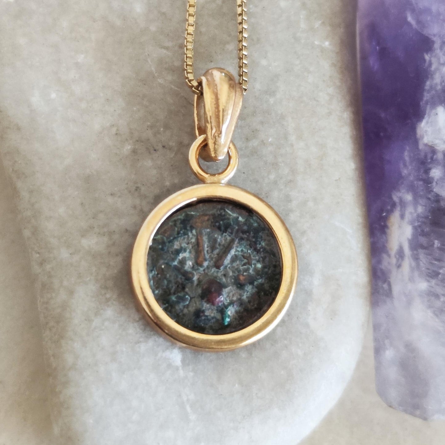 Widow's Mite Pendant, Genuine Ancient Coin Necklace, Vintage Gold Plated Small Coin Pendant, Widow Mite Jewelry, Jesus Christ Antique Coin