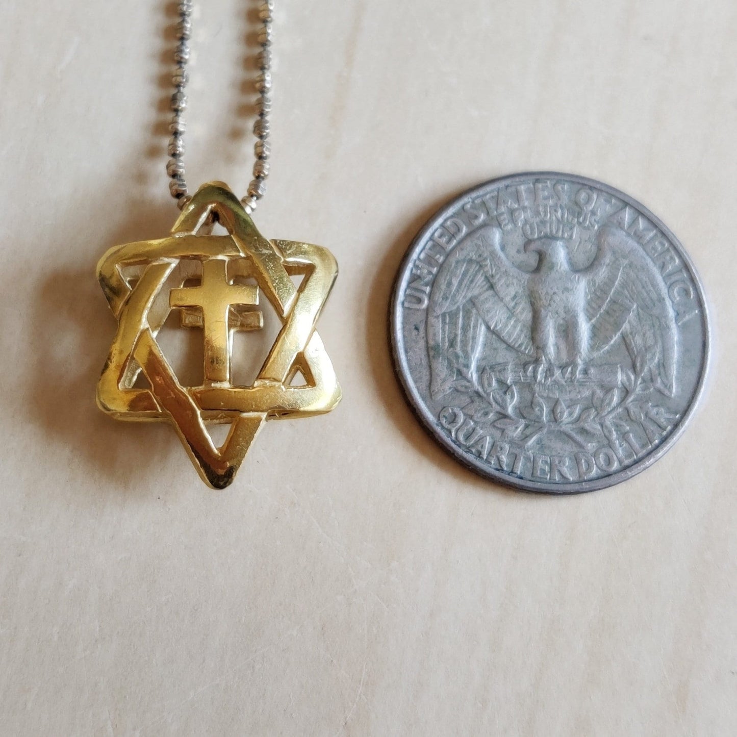 Messianic Interfaith Jewelry, Gold Plated Star of David Cross Necklace Barr Designs