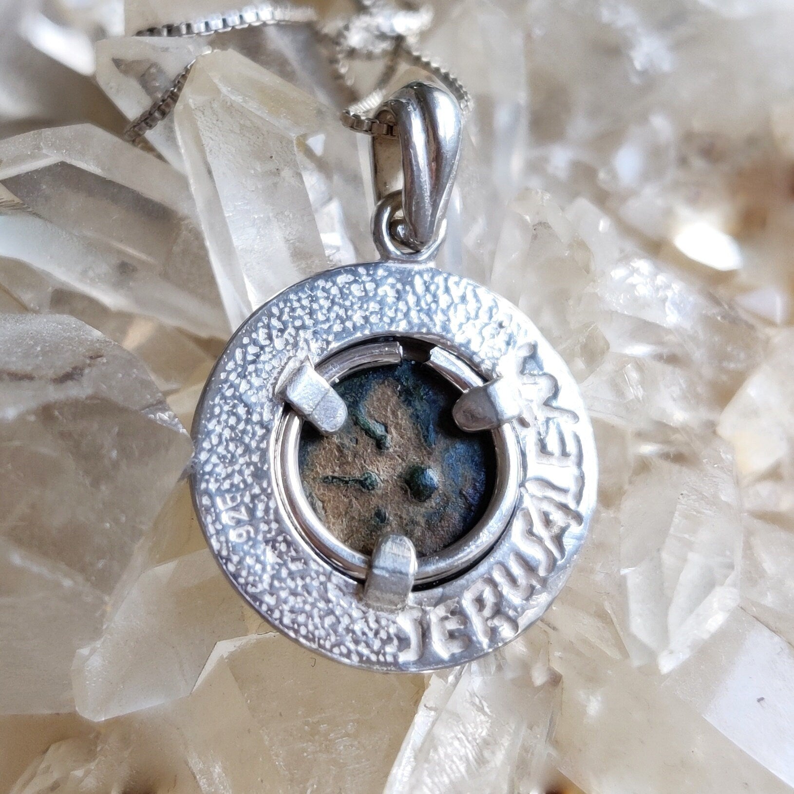 New Testament Widow's Mite Coin Necklace: Sterling Silver Jerusalem Pendant Barr Designs