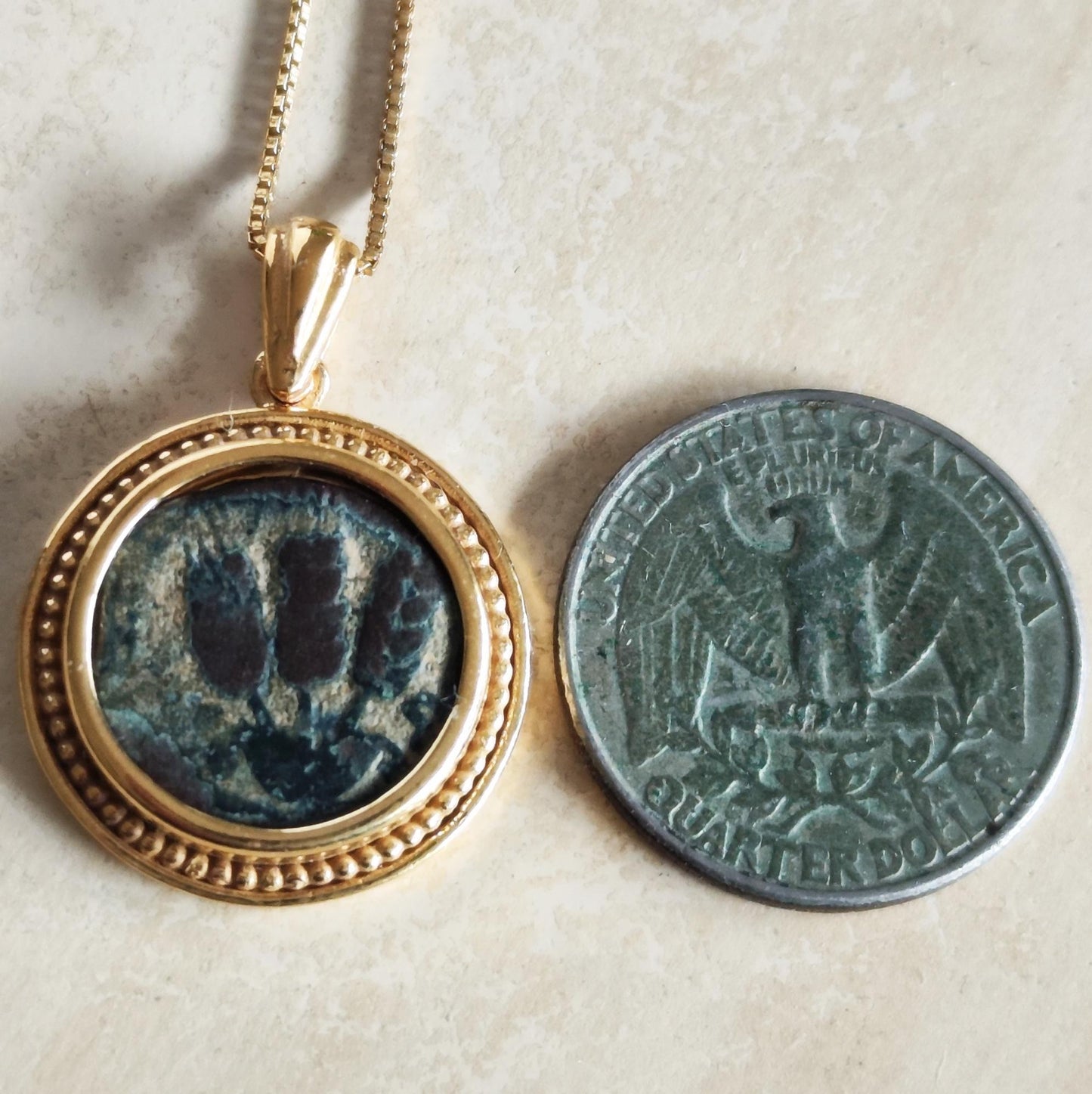 Ancient Roman Coin Gold Plated Necklace, King Herod Agrippa Bronze Coin, Vintage Coin Medallion, Jewish Judea Pendant, Women Coin Necklace