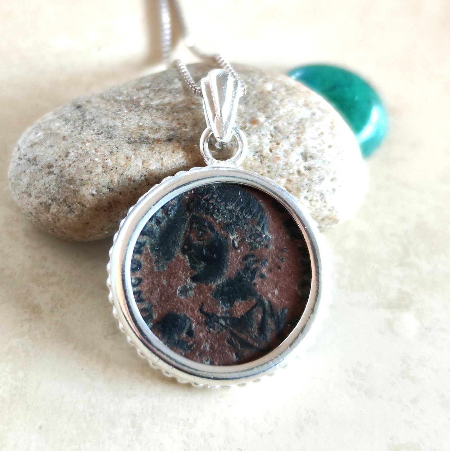 Antique Roman Coin Silver Necklace: Son of Constantine Medallion, Ancient Constans Constantius II Pendant Barr Designs
