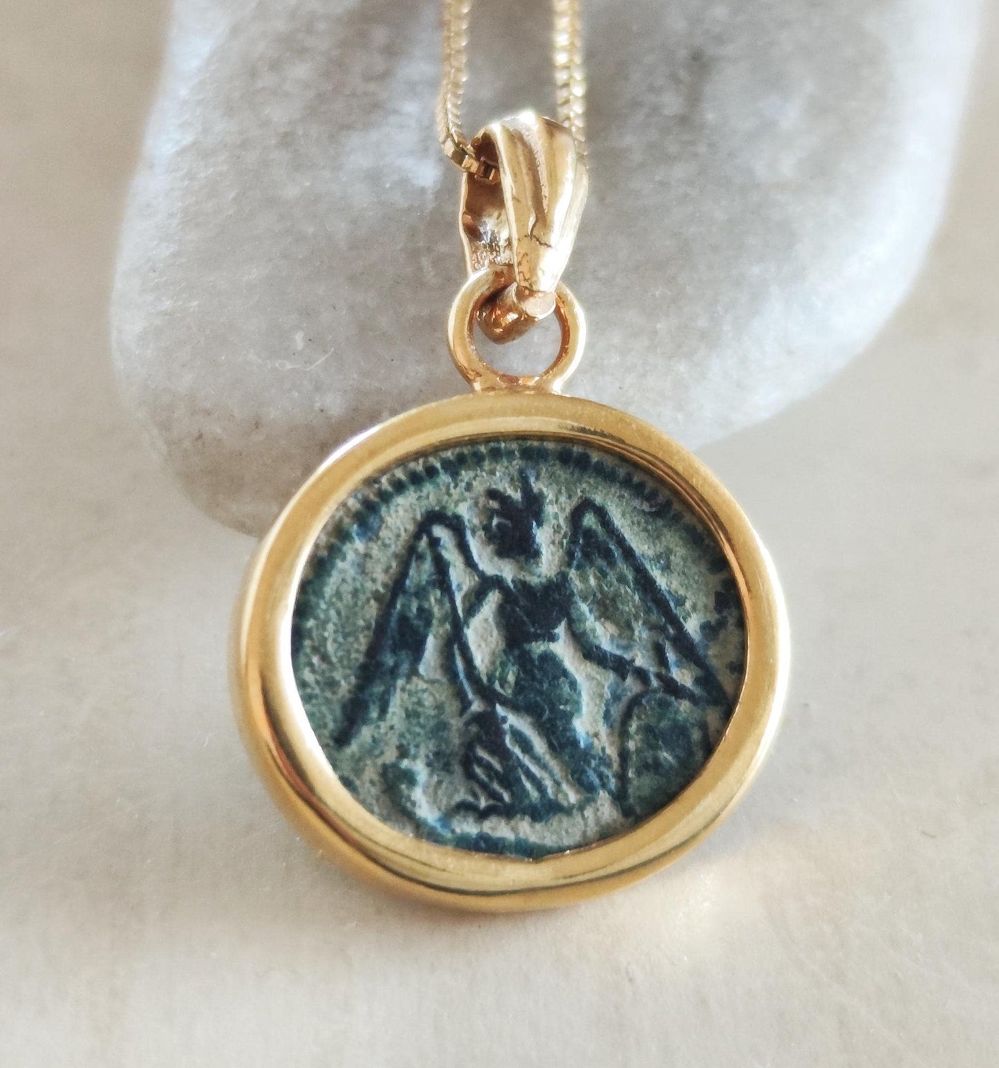 Antique Constantine the Great Coin Pendant, Roman Winged Goddess Coin Necklace, Ancient Christian Medallion Gift