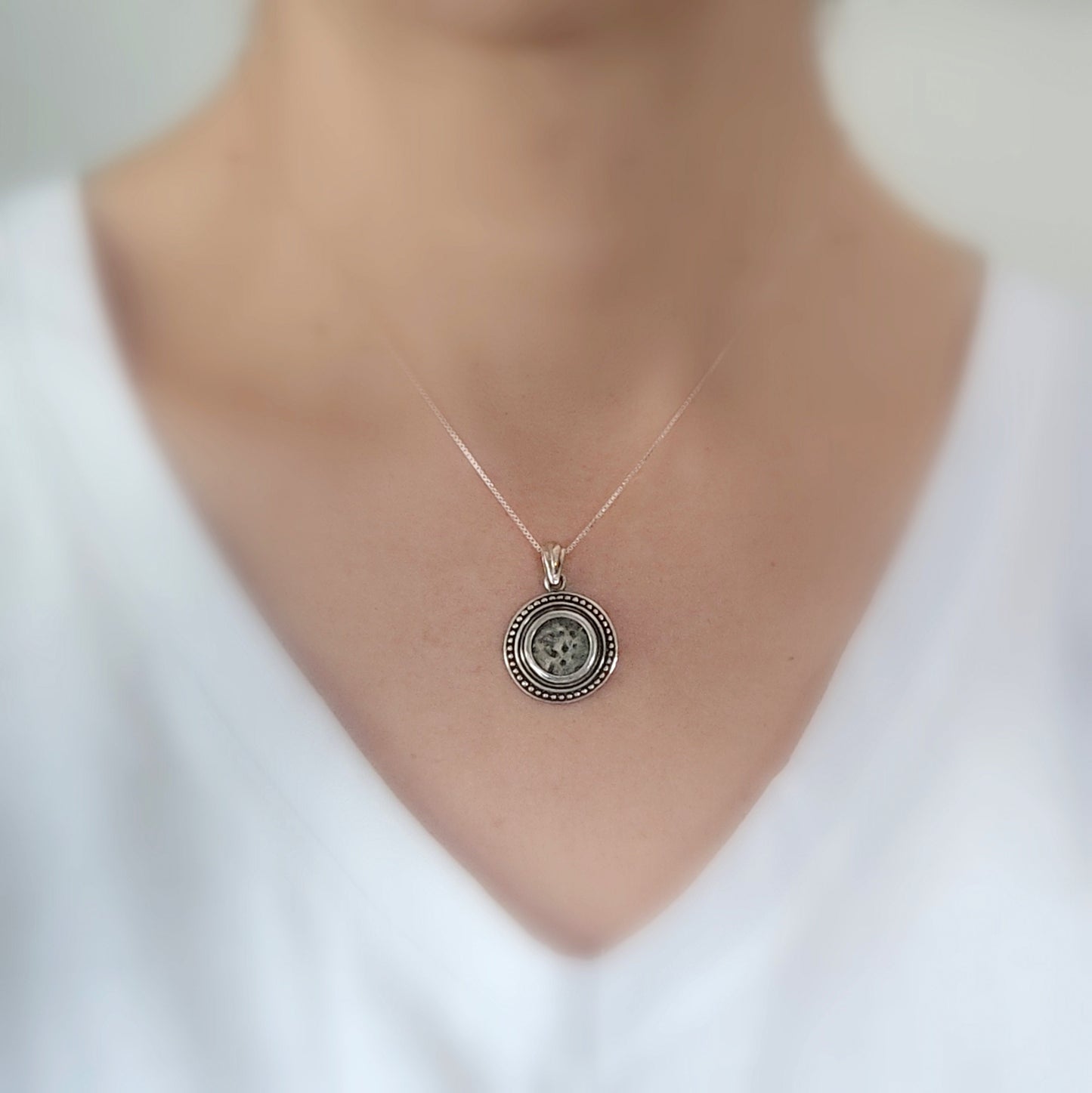 Ancient Christian coin pendant, Antique widow's mite silver pendant with certificate, Religious men unisex medallion, Jesus poor widow mite