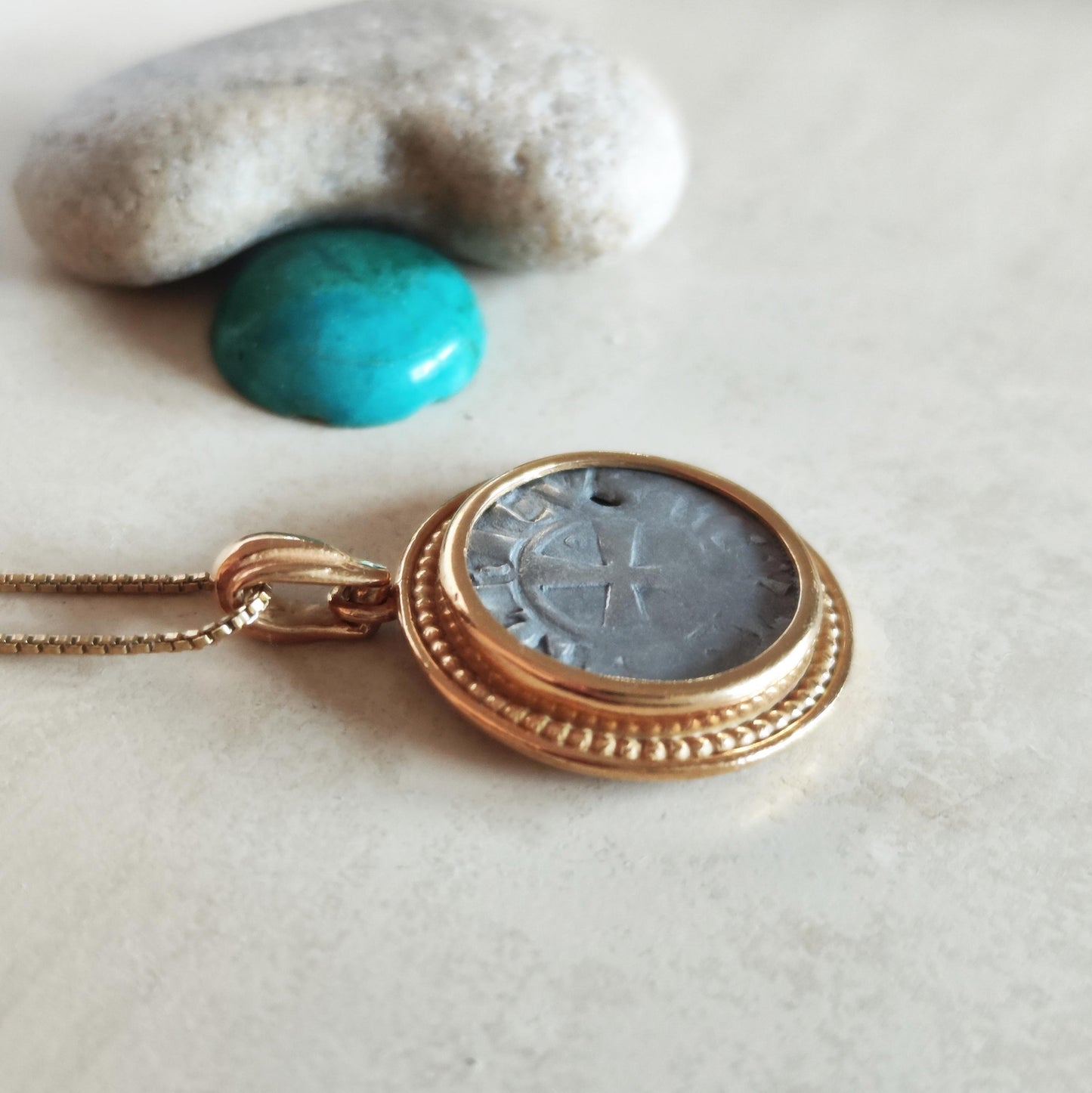 Jerusalem Crusaders Coin Necklace, Latin Kingdom of Jerusalem Medallion, Medieval Knights Ancient Cross, Christian Holy Sepulchre Denarius