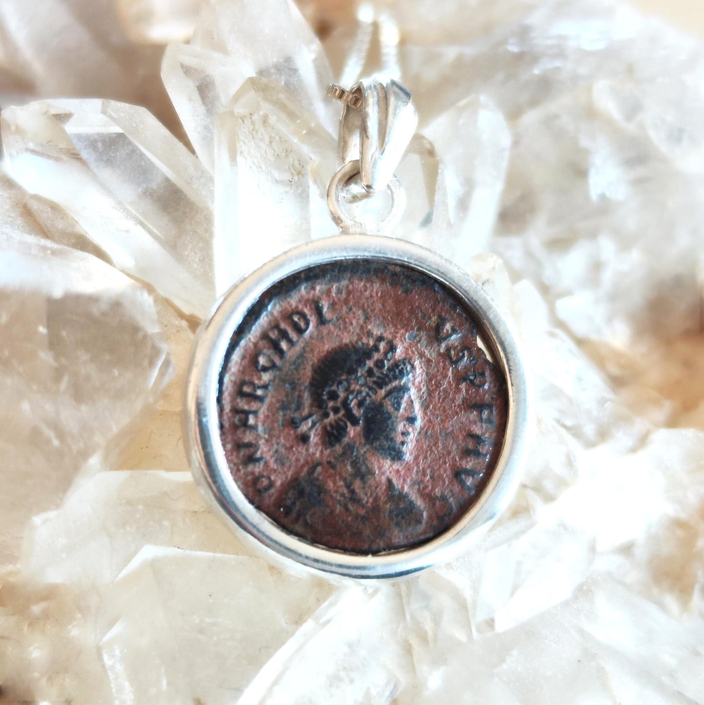 Antique Silver Medallion of Roman Emperor Arcadius, Early Christian Coin Men Jewelry