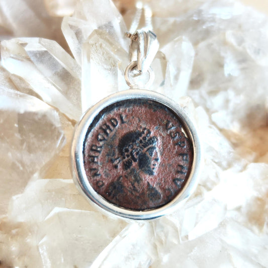 Antique Silver Medallion of Roman Emperor Arcadius, Early Christian Coin Men Jewelry